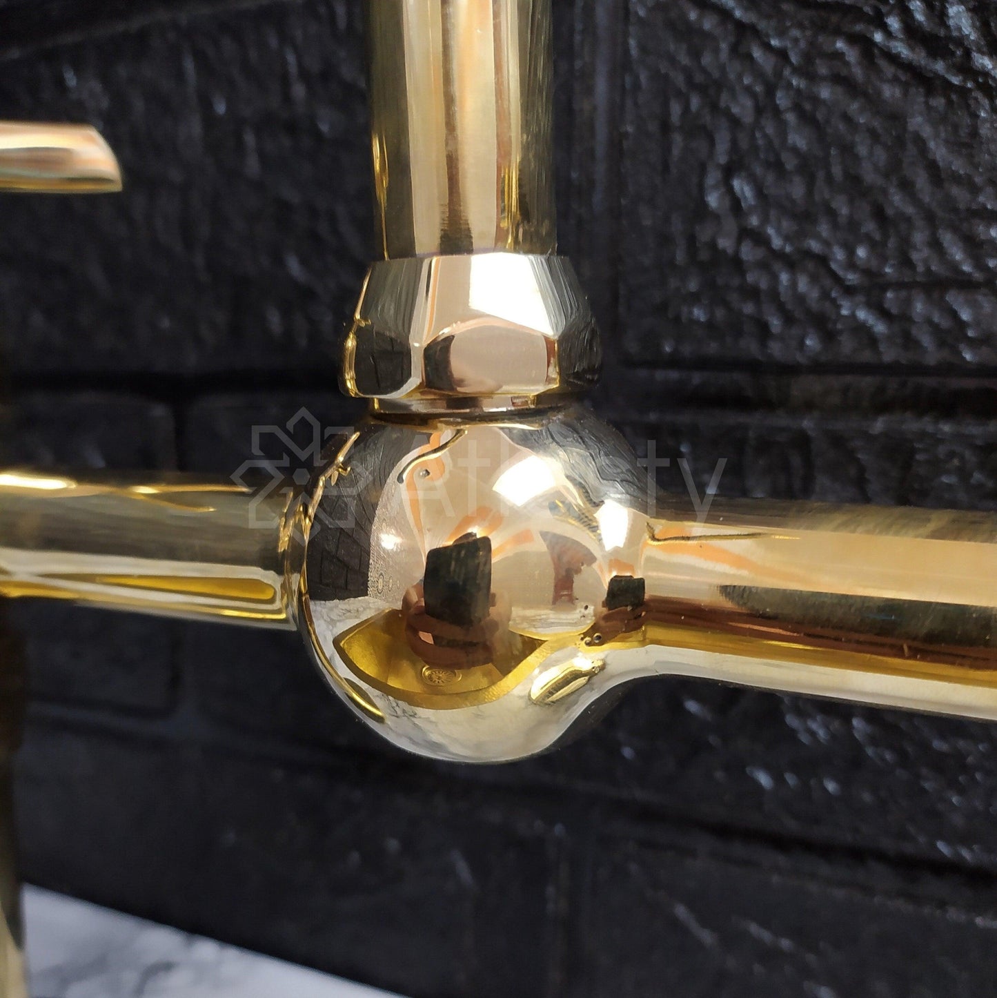 Unlacquered Brass Bridge Kitchen Faucet With Cross Handles- Ref: APC-82
