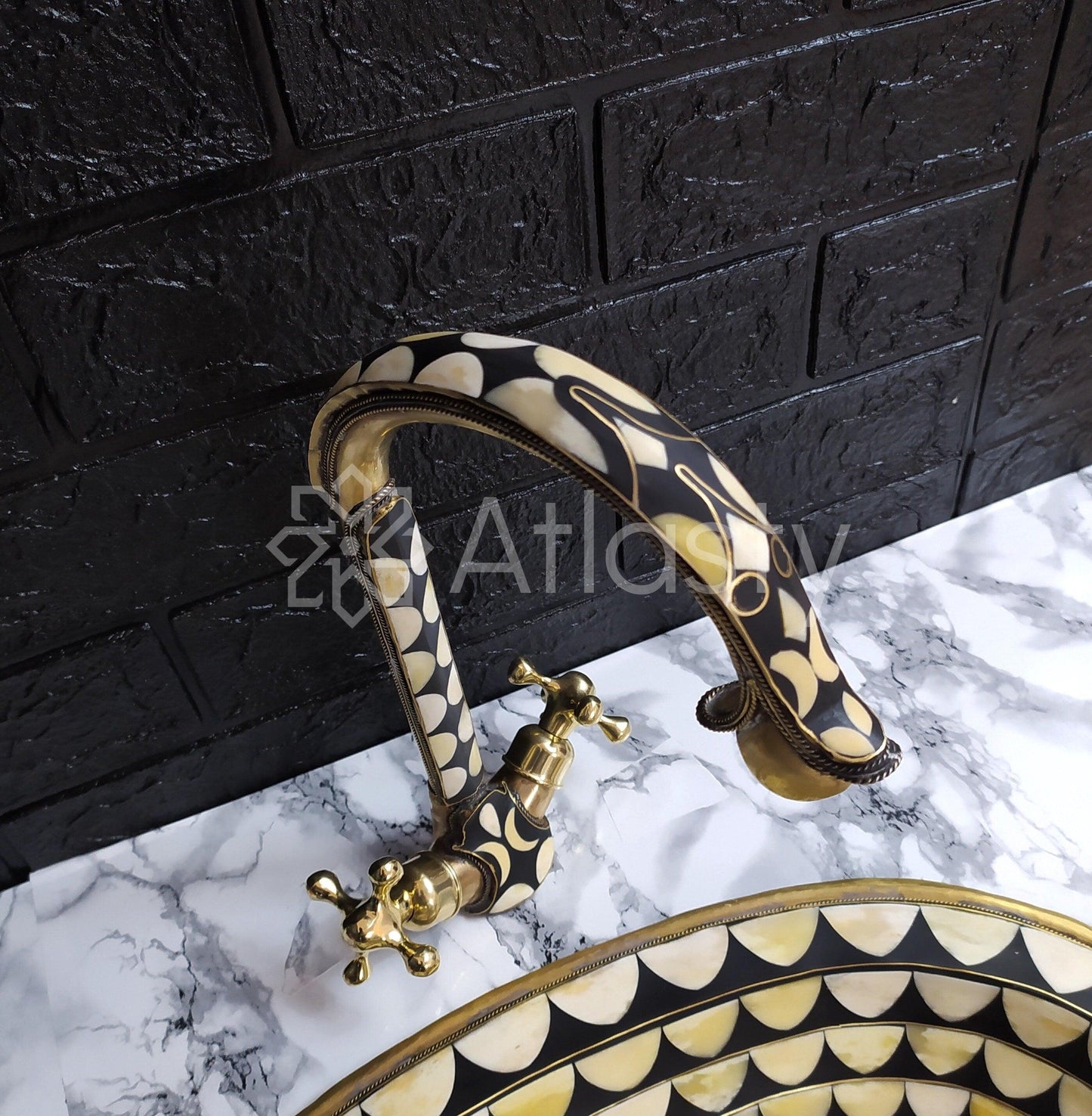 Unlacquered Brass And Resin Bathroom Faucet, Handcrafted