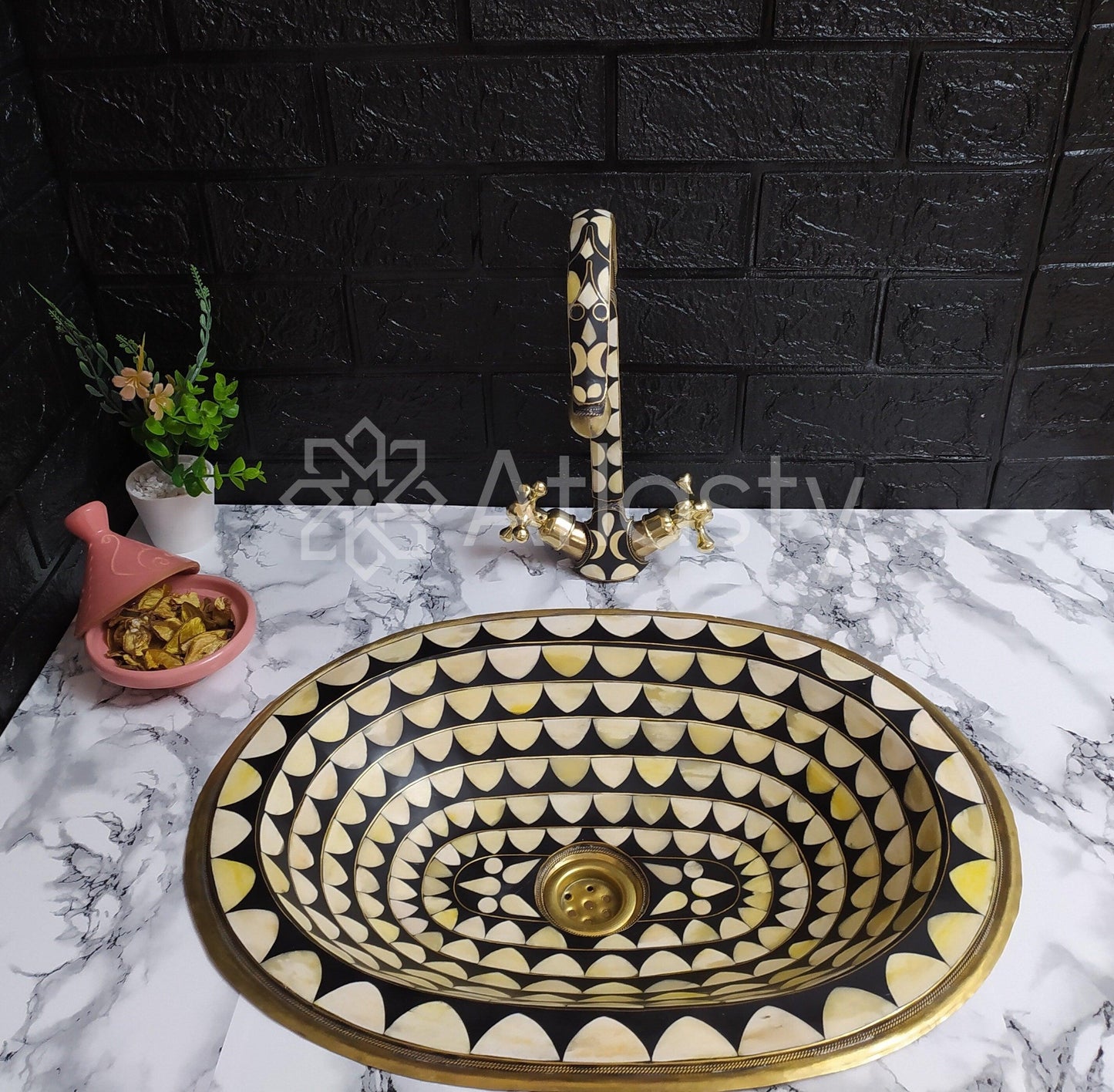 Unlacquered Brass And Resin Bathroom Faucet, Handcrafted