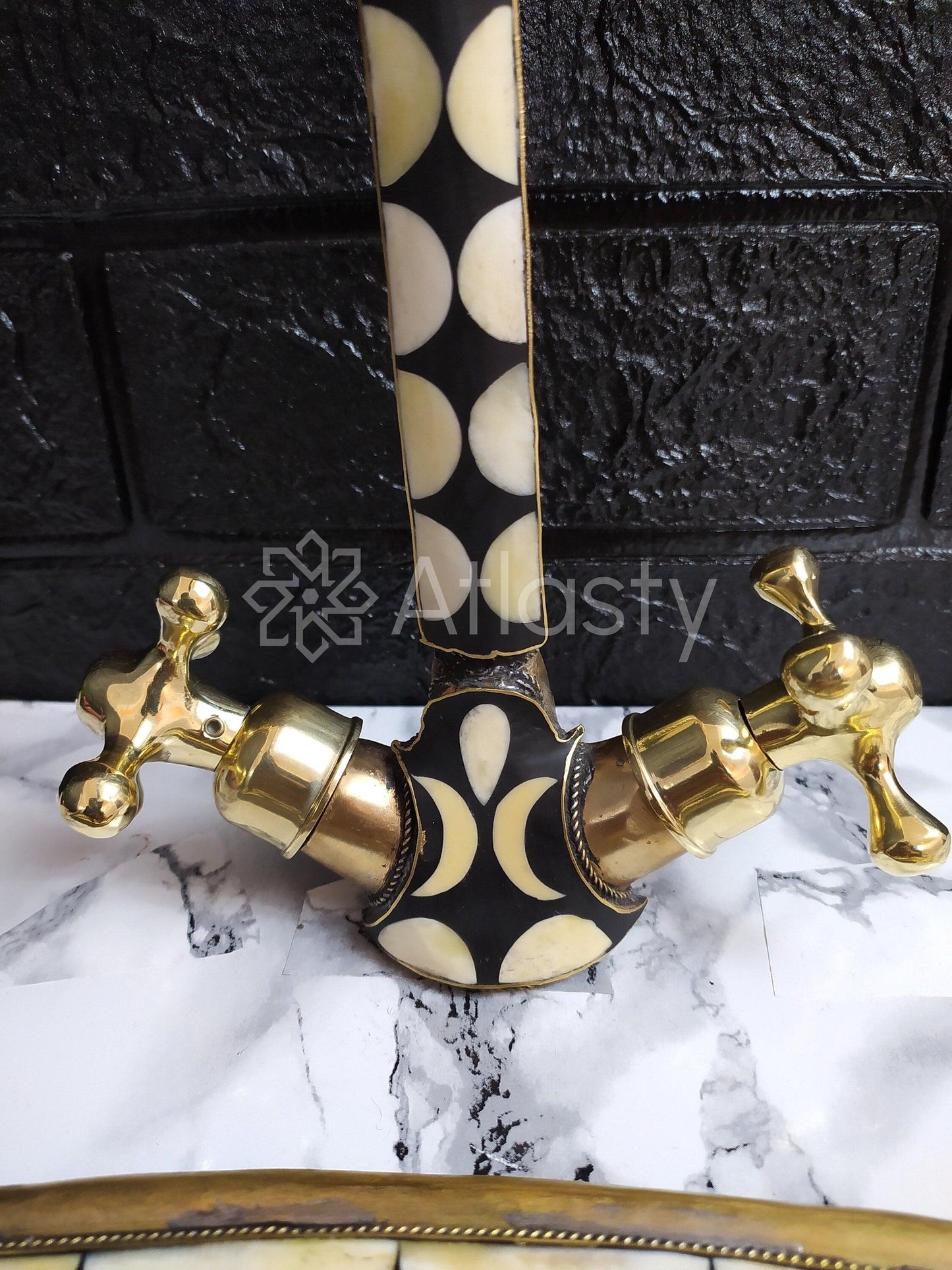 Unlacquered Brass And Resin Bathroom Faucet, Handcrafted