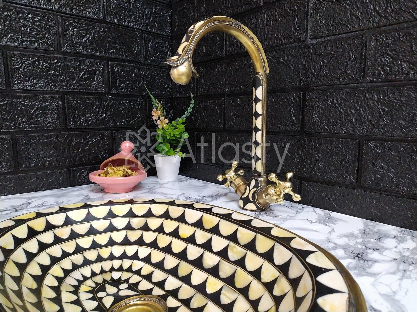 Unlacquered Brass And Resin Bathroom Faucet, Handcrafted