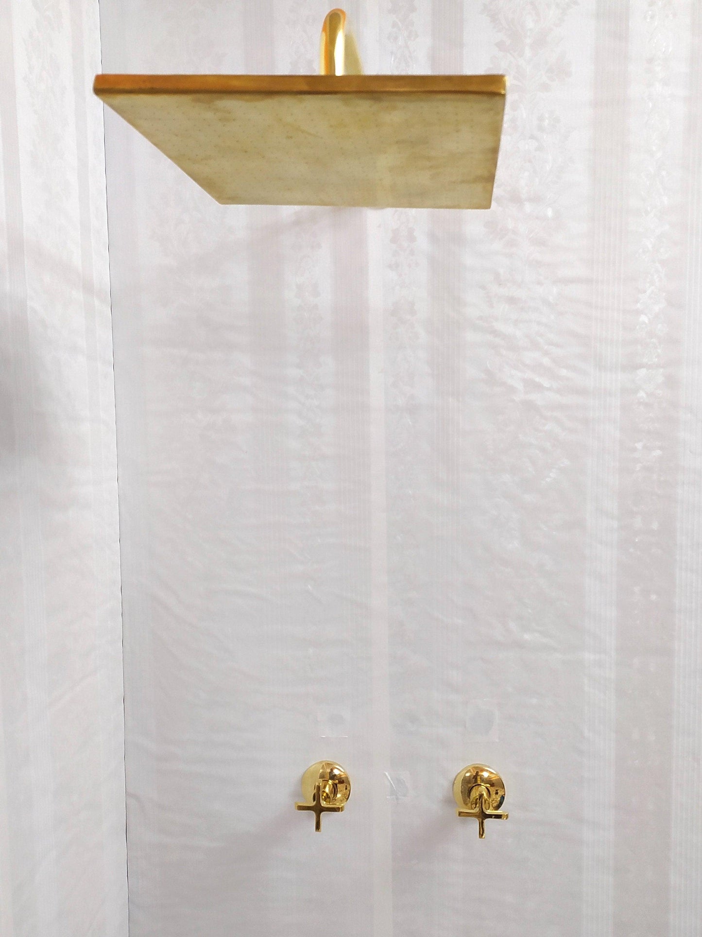 Antique Brass Shower System with Square Shower Head, and 2 Handles - Ref: ATLASS27