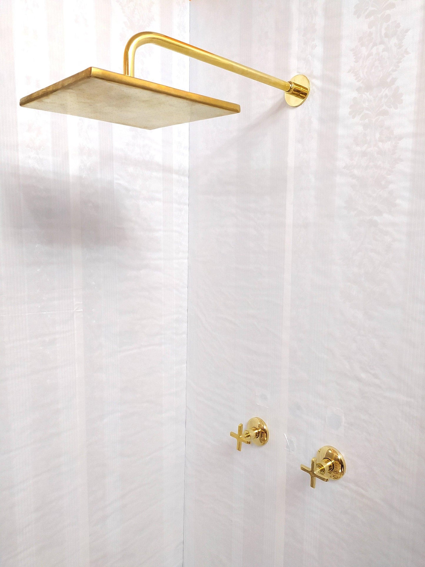 Antique Brass Shower System with Square Shower Head, and 2 Handles - Ref: ATLASS27