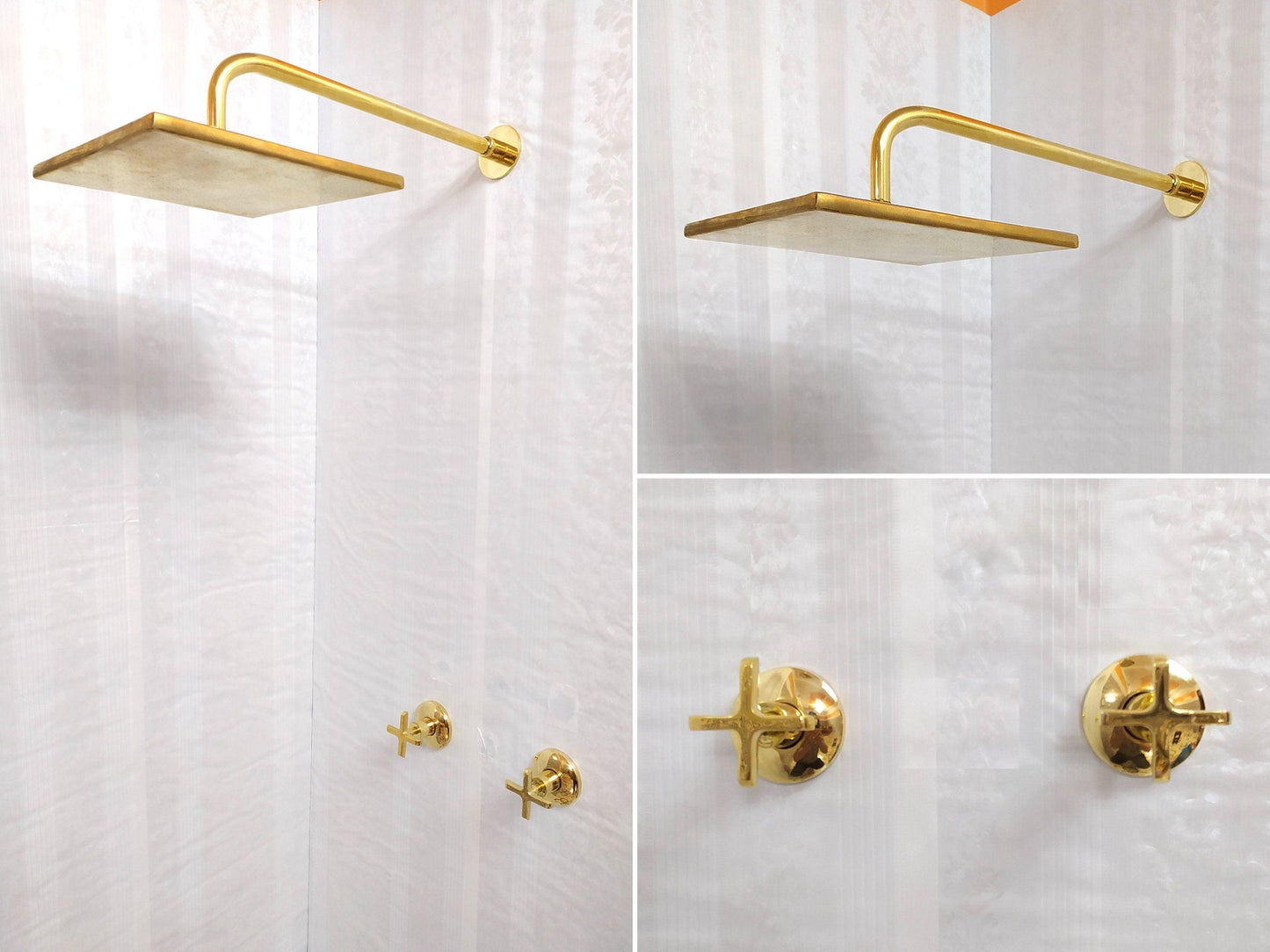 Antique Brass Shower System with Square Shower Head, and 2 Handles - Ref: ATLASS27
