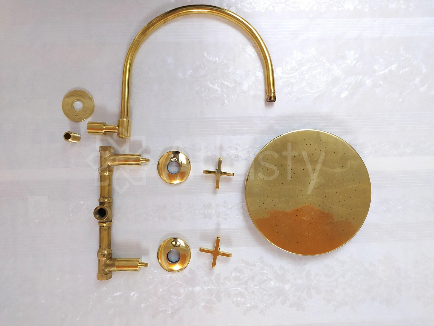 Antique Brass Shower System with Round Shower Head, and 2 Handles - Ref: ATLASS21
