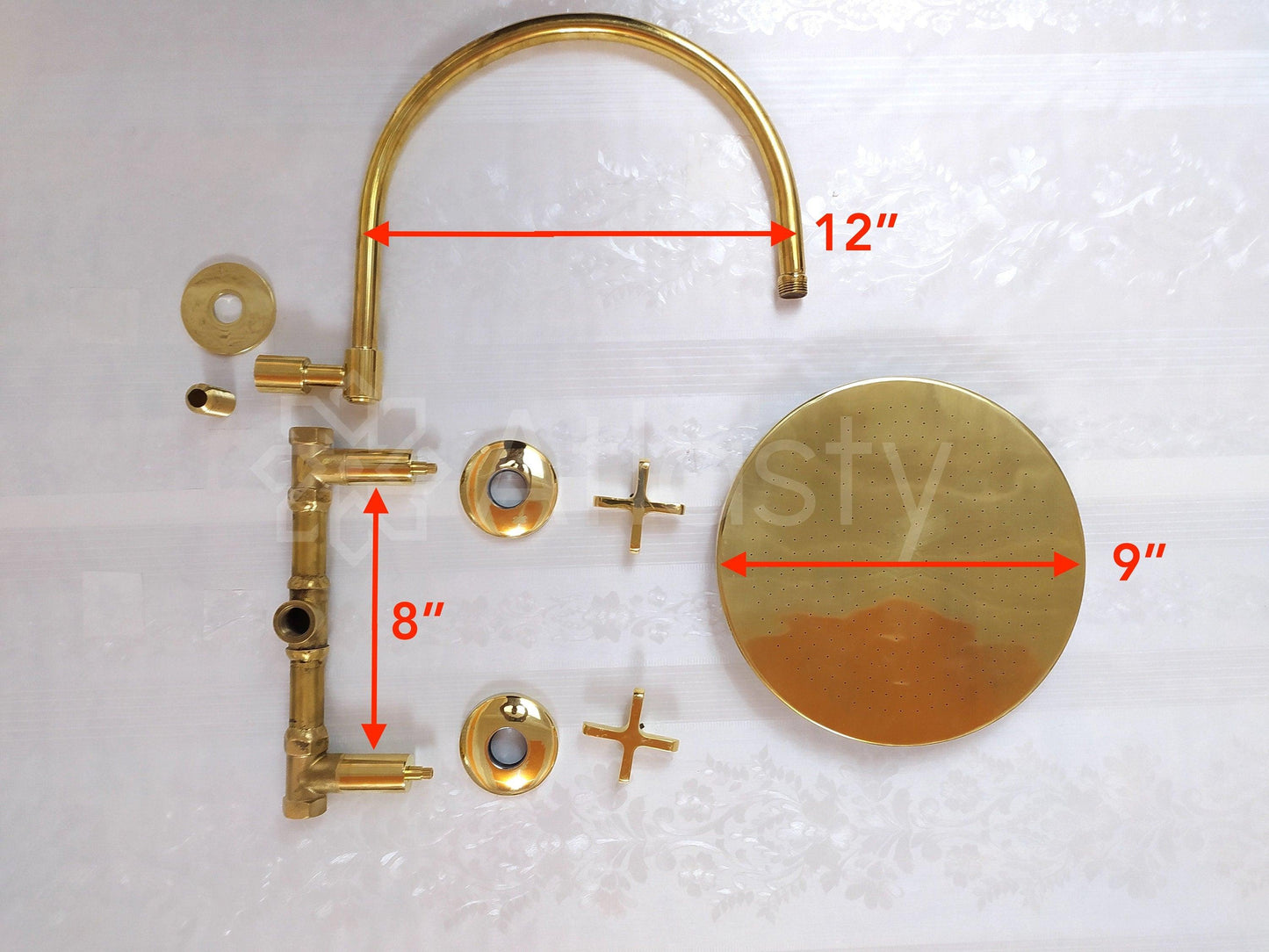 Antique Brass Shower System with Round Shower Head, and 2 Handles - Ref: ATLASS21