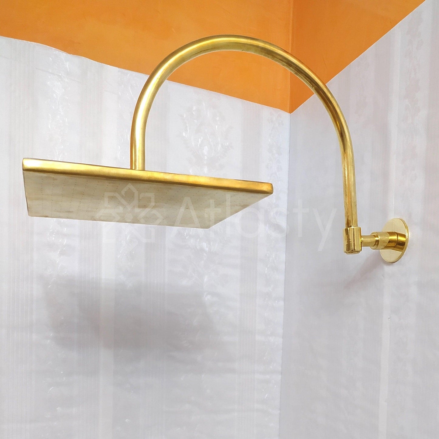 Antique Brass Shower System with Square Shower Head, and 2 Handles - Ref: ATLASS28