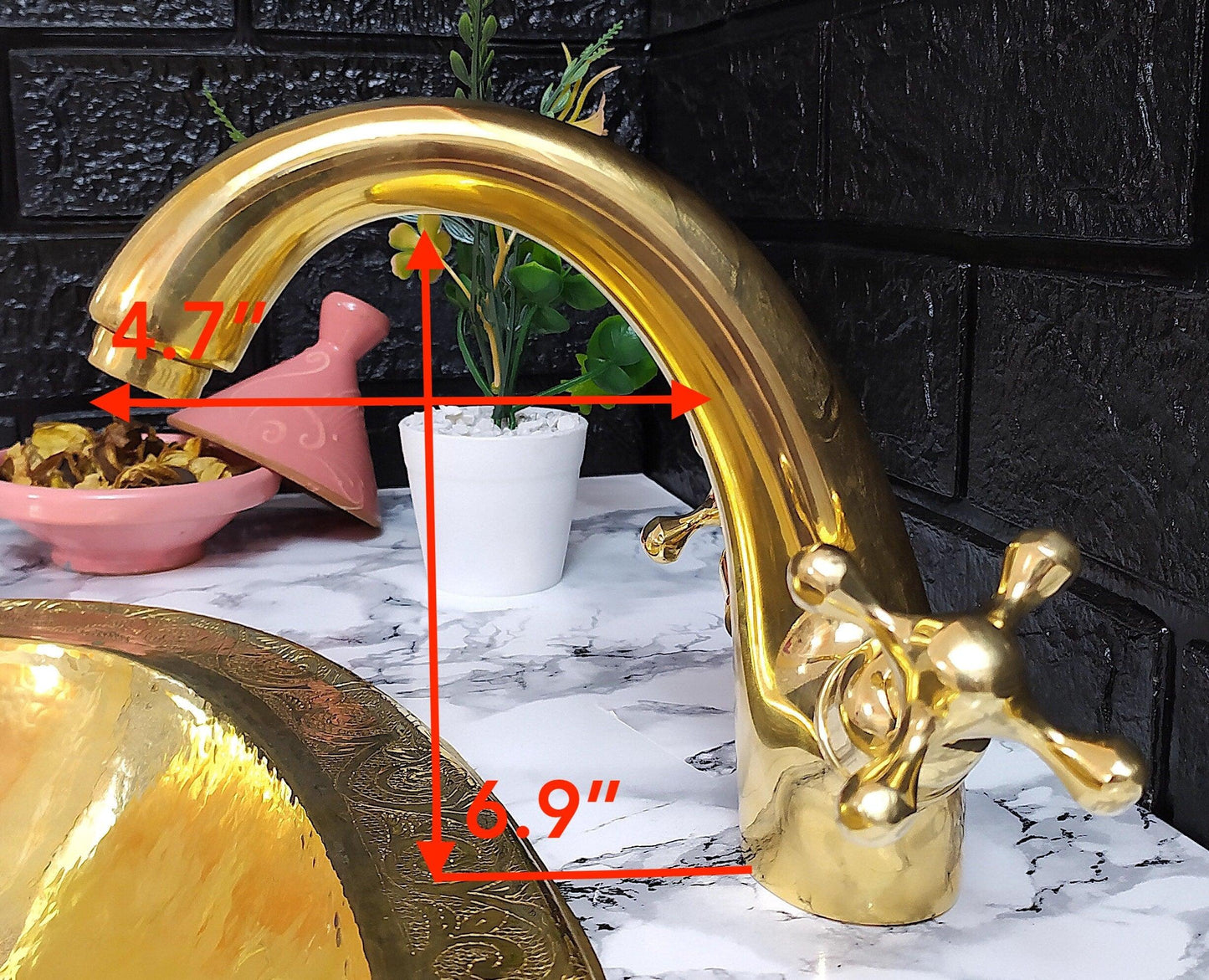 Smooth Brass Faucet with Cross Handles, Unlacquered Brass, Bathroom Faucet, Kitchen Faucet