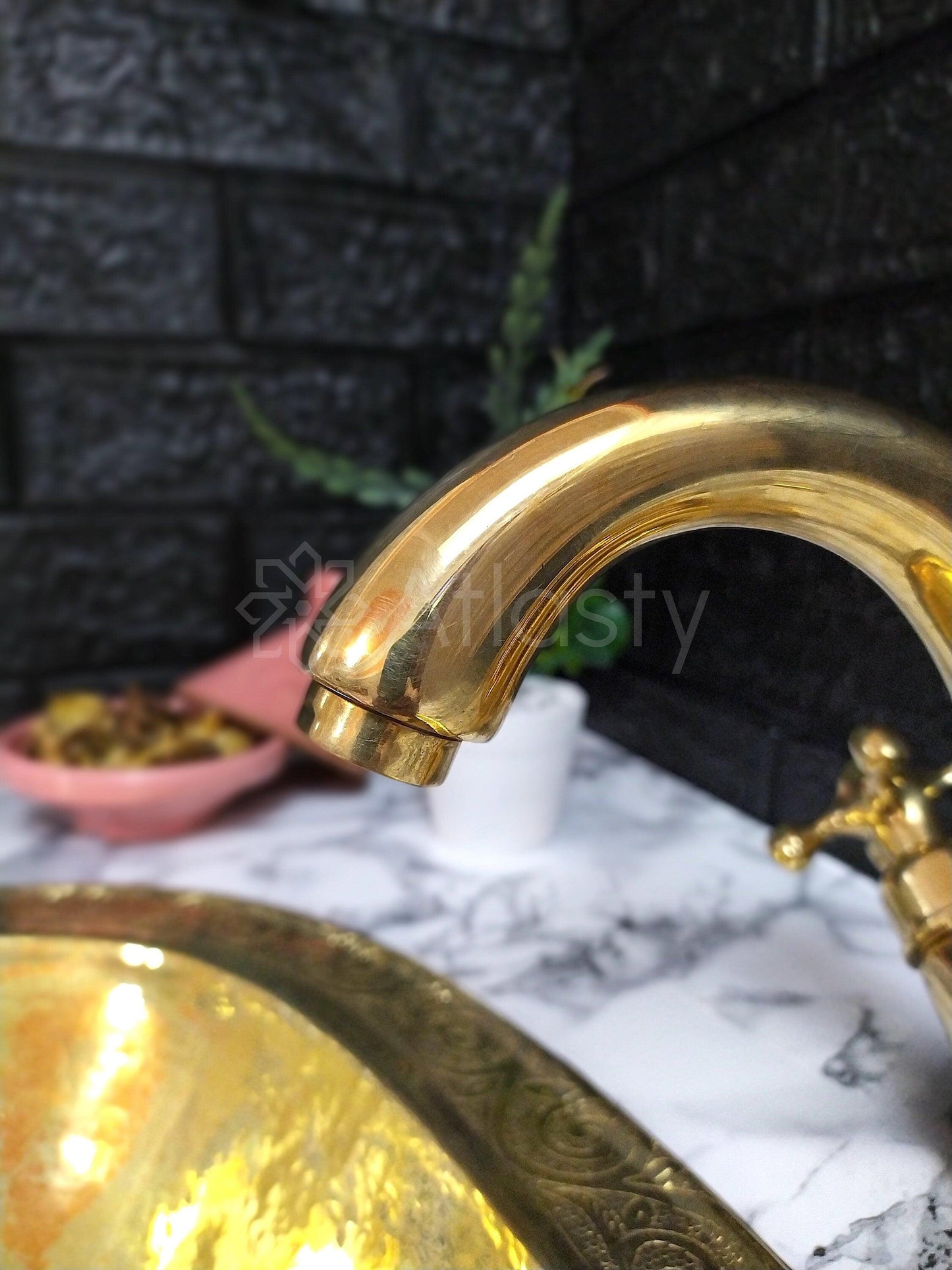 Smooth Brass Faucet with Cross Handles, Unlacquered Brass, Bathroom Faucet, Kitchen Faucet