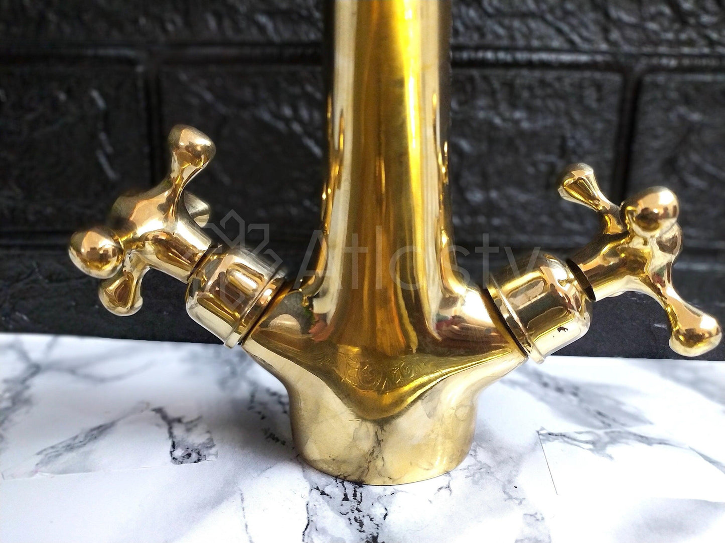 Smooth Brass Faucet with Cross Handles, Unlacquered Brass, Bathroom Faucet, Kitchen Faucet