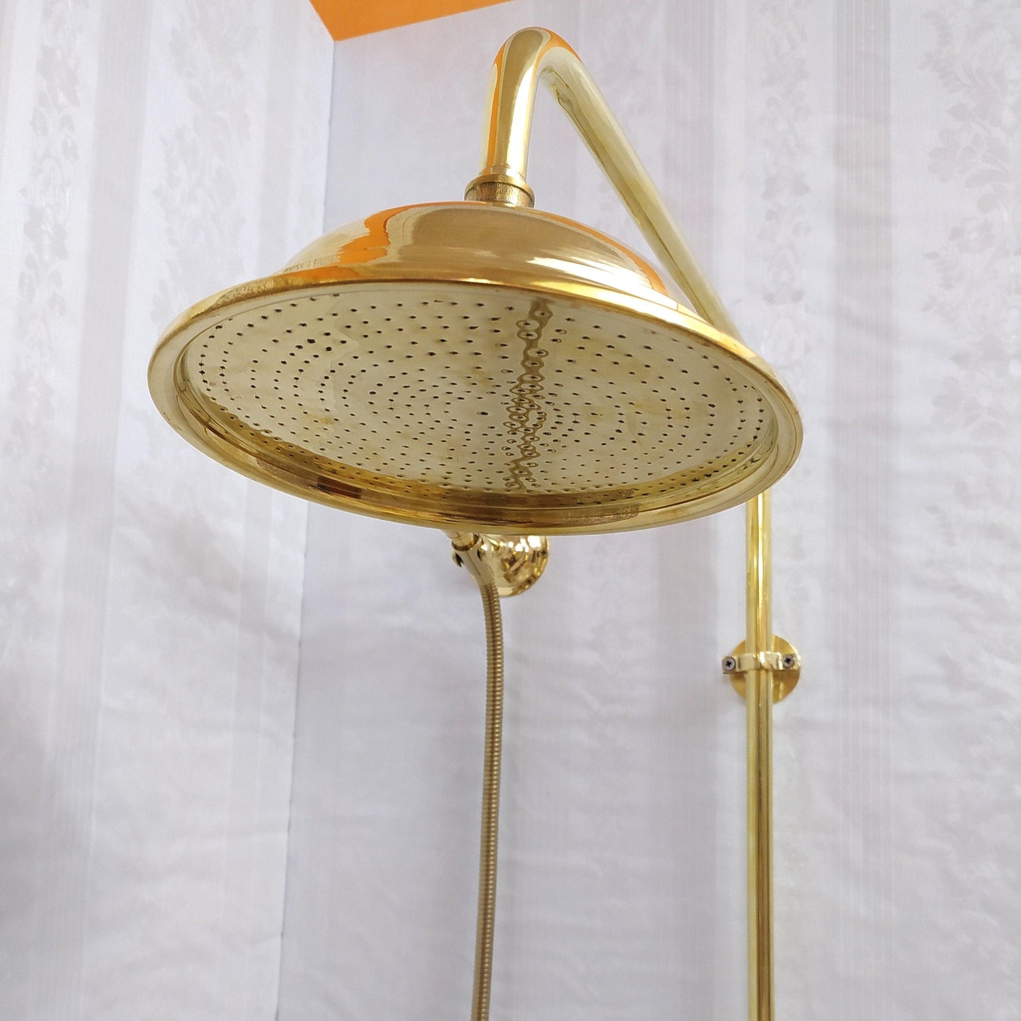 Antique Brass Shower System with Round Shower Head, Handheld Shower, and 3 Handles - Ref: ATLASS26