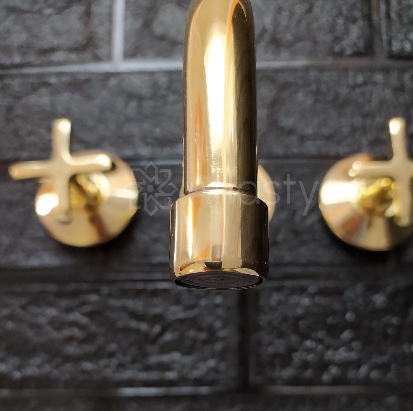 Grifo de baño de latón sin lacar para montaje en pared - Grifo para lavabo de sobremesa con manijas en cruz o de palanca