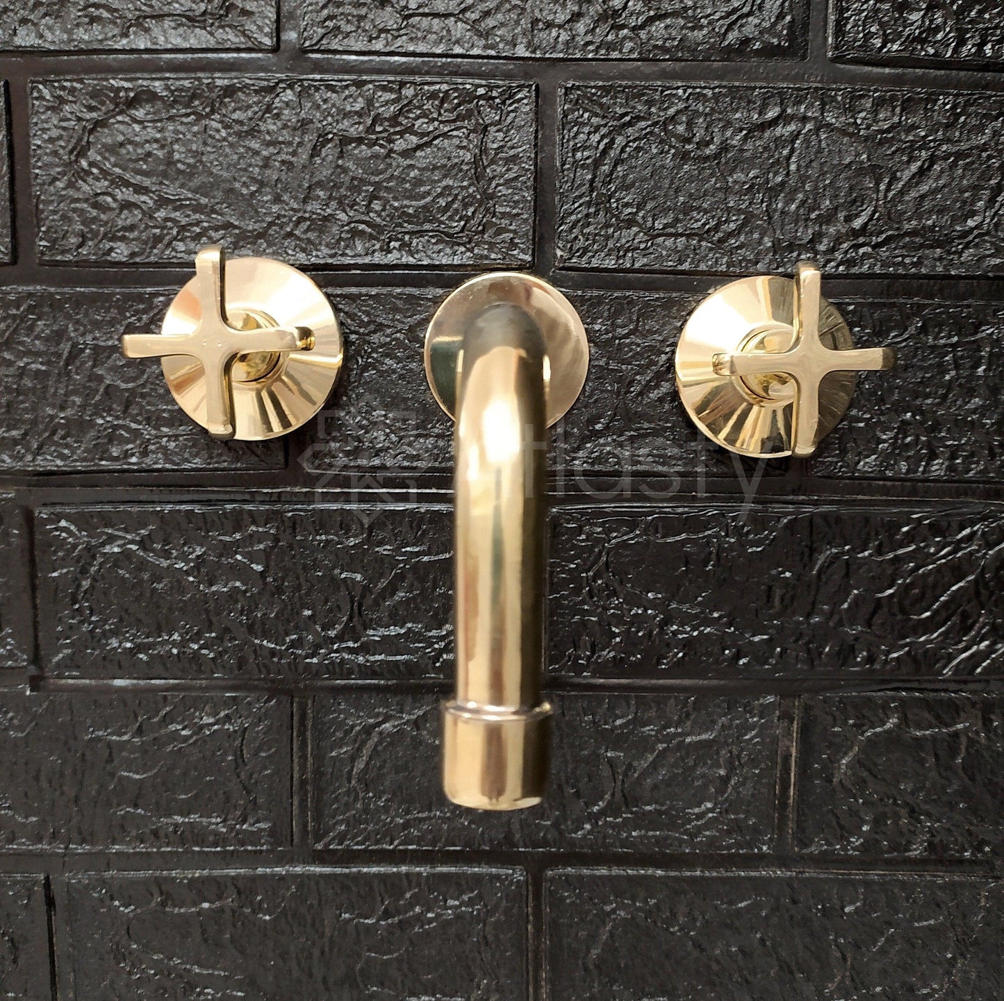 Grifo de baño de latón sin lacar para montaje en pared - Grifo para lavabo de sobremesa con manijas en cruz o de palanca