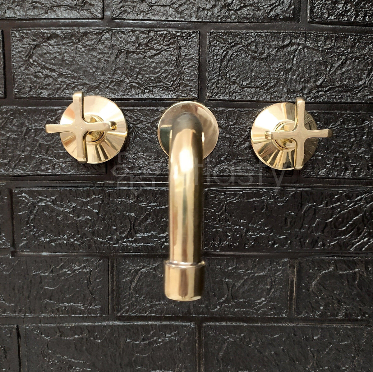 Unlacquered Brass Wall Mounted Bathroom Faucet - Vessel Sink Faucet with Cross or Lever Handles