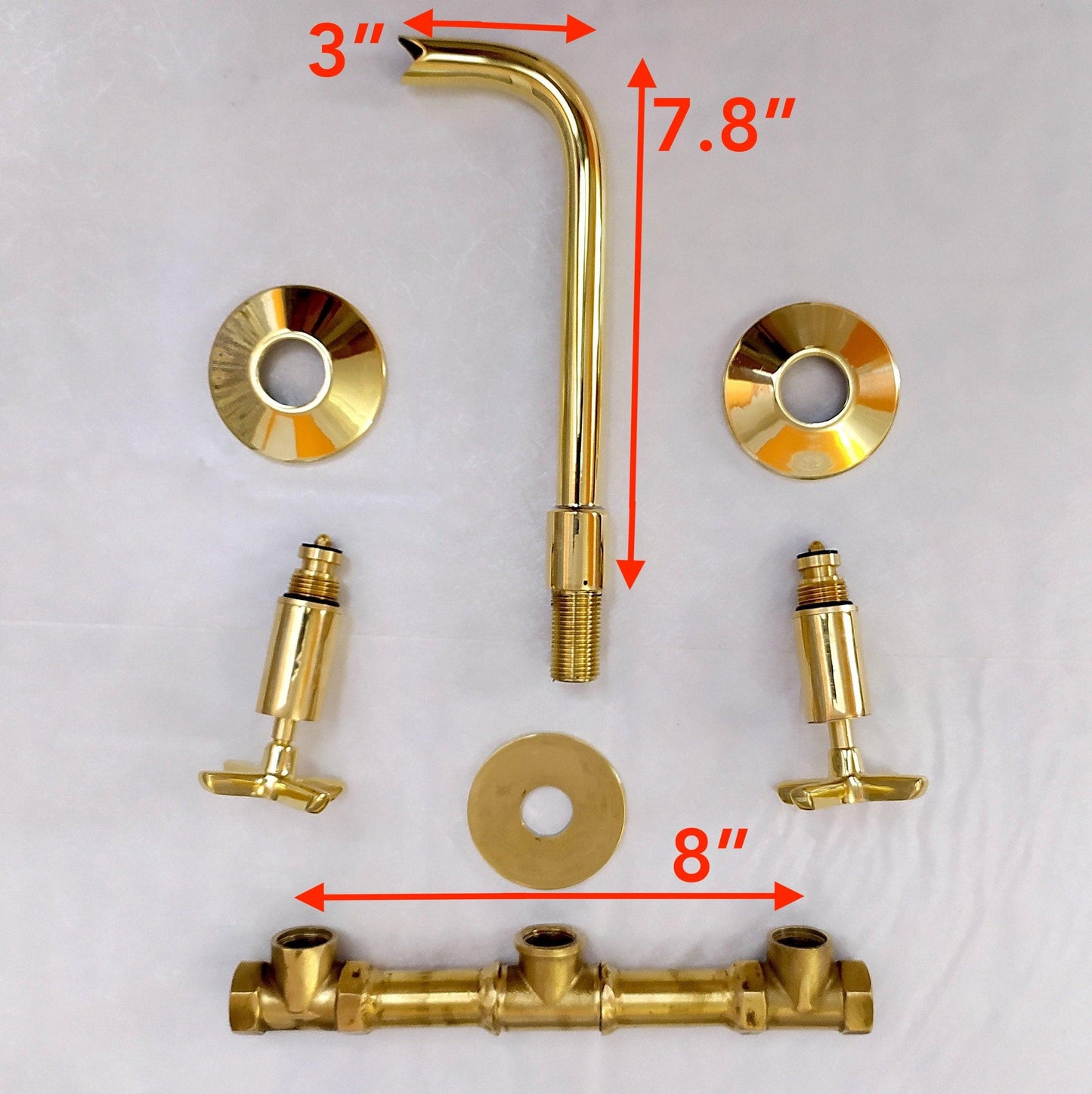Unlacquered Brass Wall Mounted Bathroom Faucet - Vessel Sink Faucet with Cross or Lever Handles and Snake Mouth