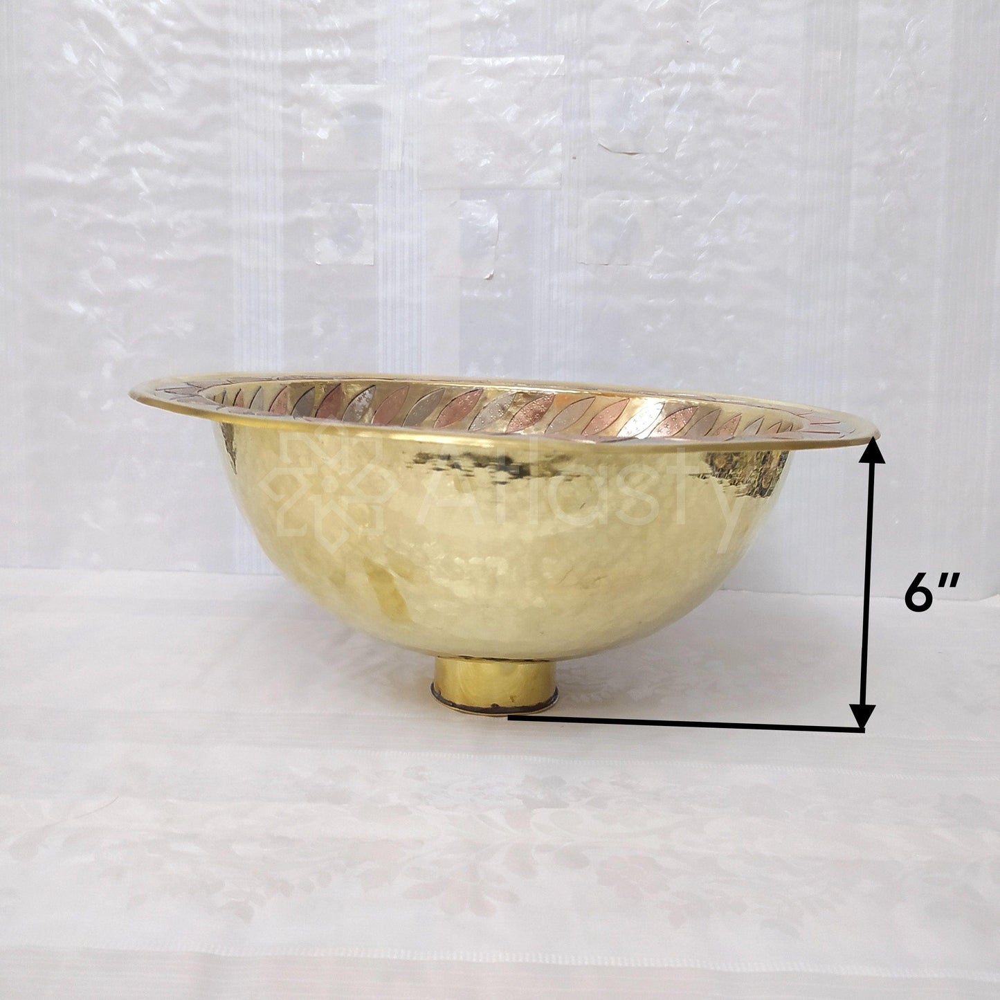 Engraved Round Brass Sink, Vintage Hammered Drop-in Sink for Bathrooms