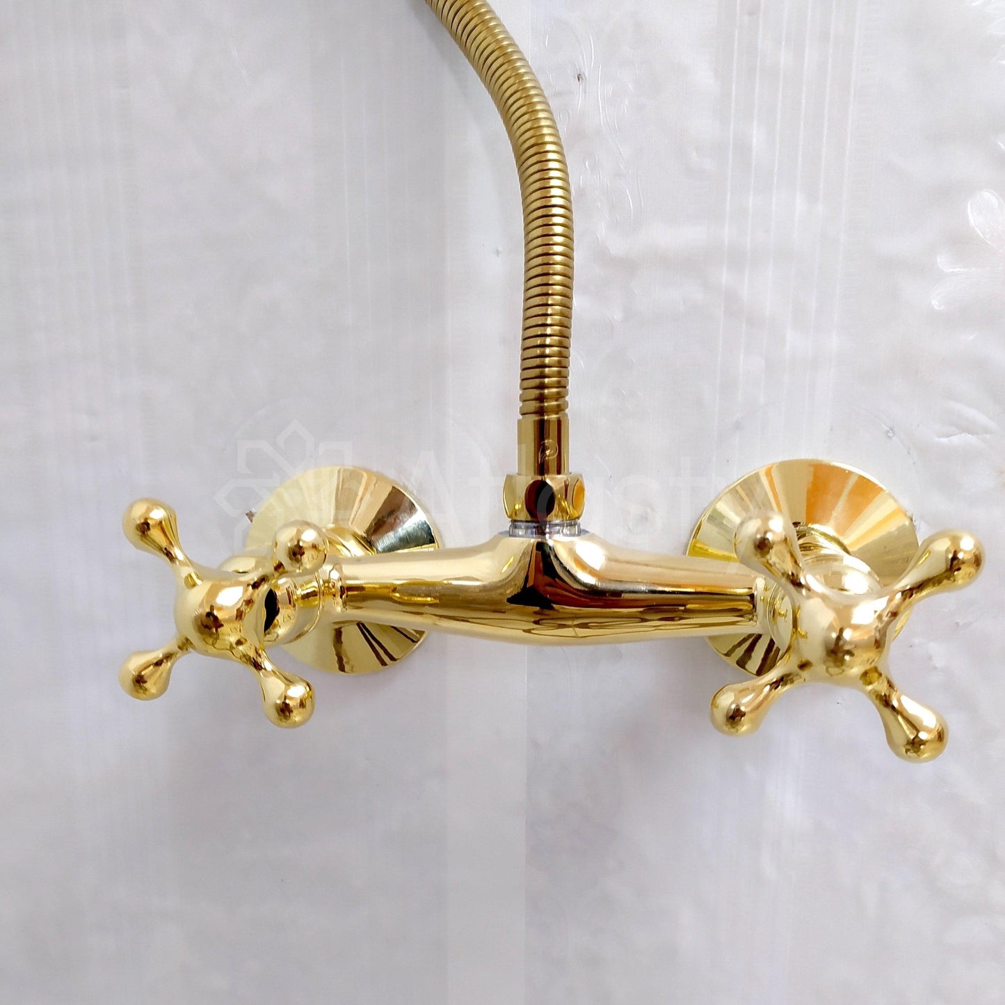 Antique Brass Handheld Shower, and 2 Handles - Ref: ATLASS29