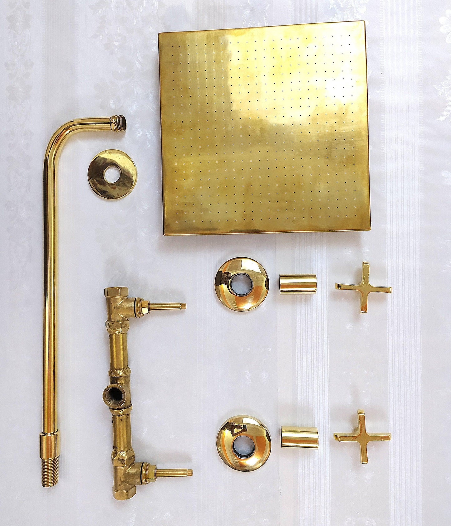 Antique Brass Shower System with Square Shower Head, and 2 Handles - Ref: ATLASS27