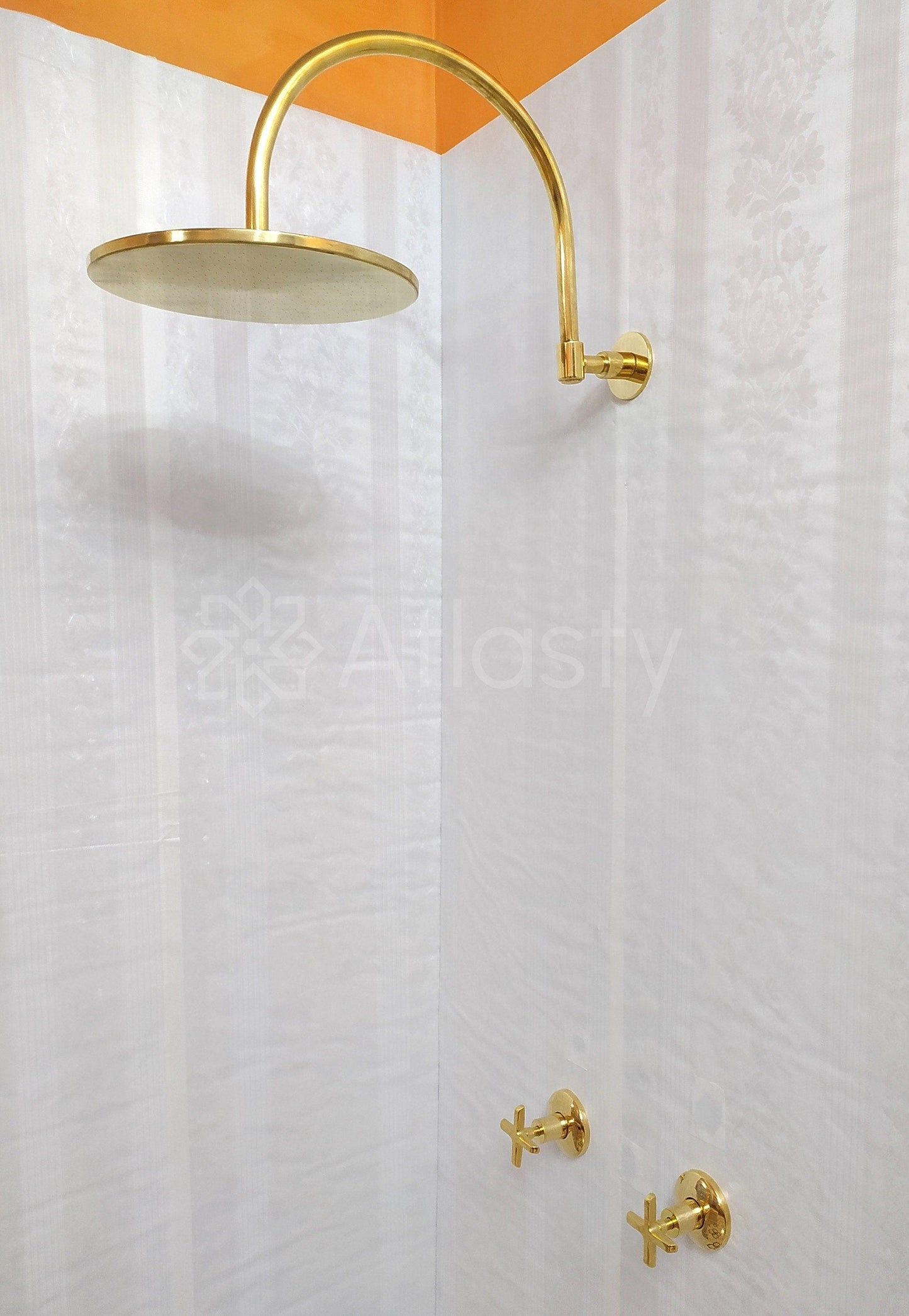 Antique Brass Shower System with Round Shower Head, and 2 Handles - Ref: ATLASS21