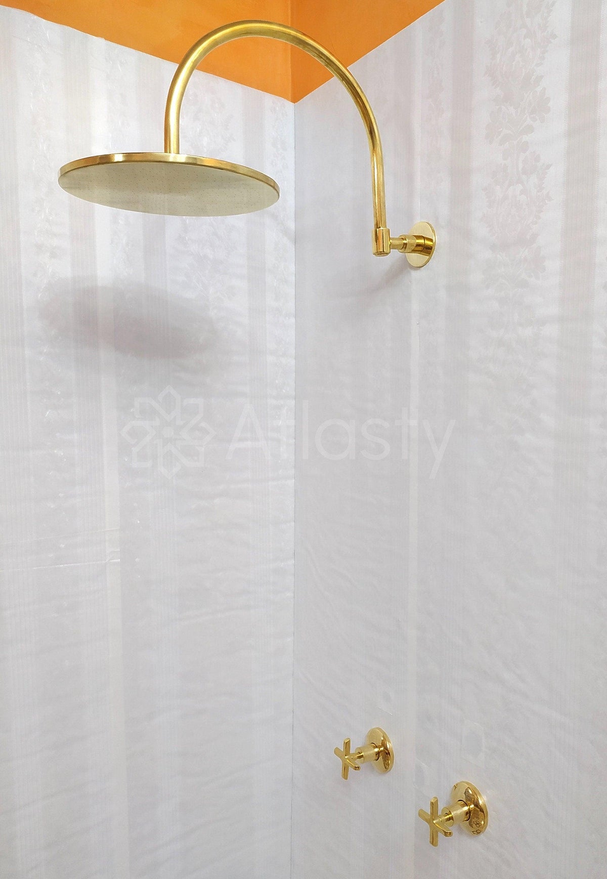 ATLASS21 antique brass shower system with round shower head image 2