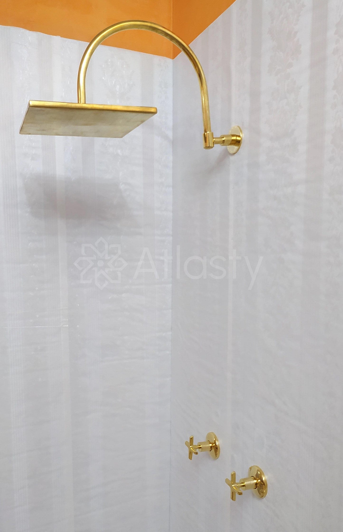 Antique Brass Shower System with Square Shower Head, and 2 Handles - Ref: ATLASS28