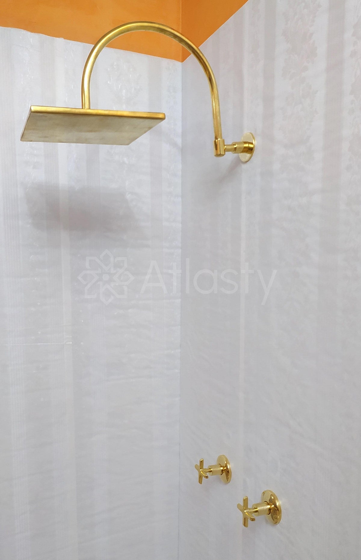 Sistema de ducha de latón antiguo con cabezal de ducha cuadrado y 2 manijas - Ref: ATLASS28