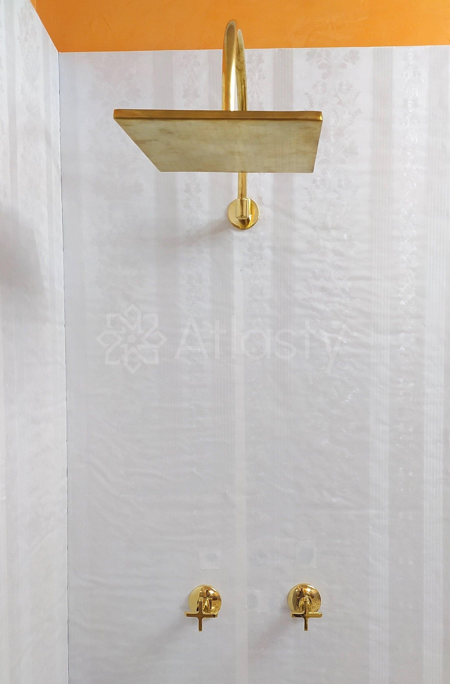 Antique Brass Shower System with Square Shower Head, and 2 Handles - Ref: ATLASS28