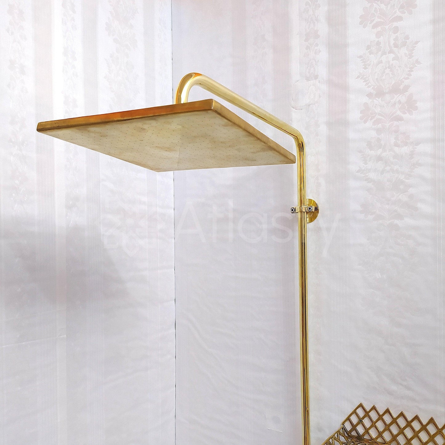 Antique Brass Shower System with Round Shower Head, Bath Faucet, and 3 Handles - Ref: ATLASS19