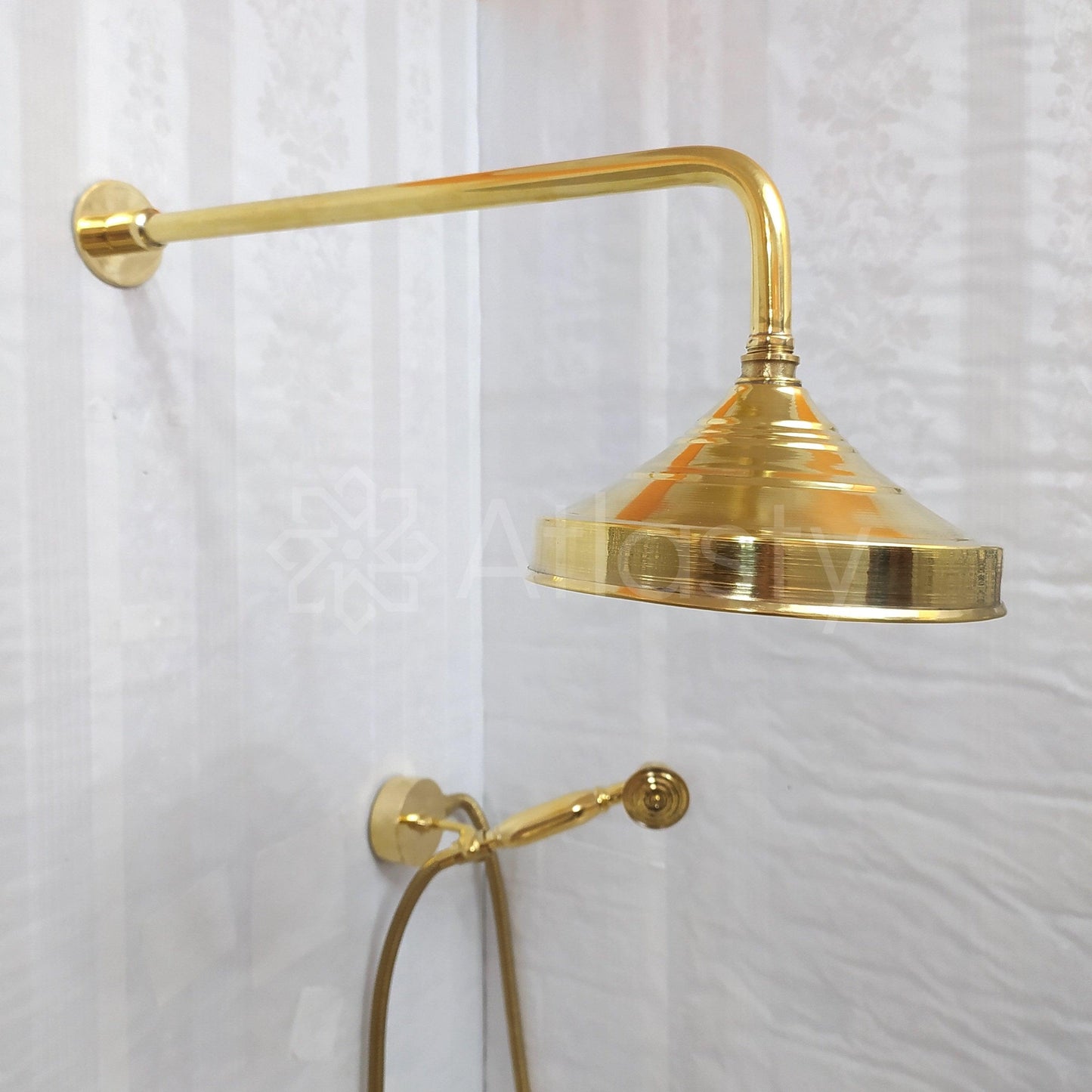 Antique Brass Shower System with Round Shower Head, Bath Faucet, Handheld Shower, and 3 Handles - Ref: ATLASS15