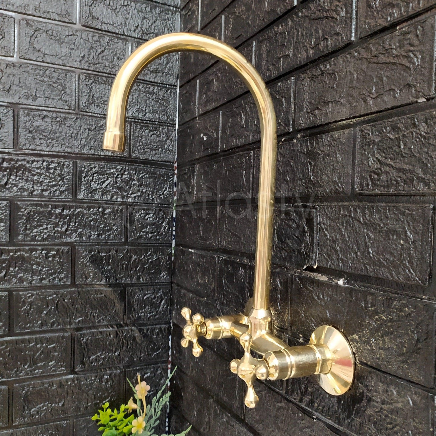 6" Unlacquered Brass Wall Mount Faucet, Gooseneck Faucet