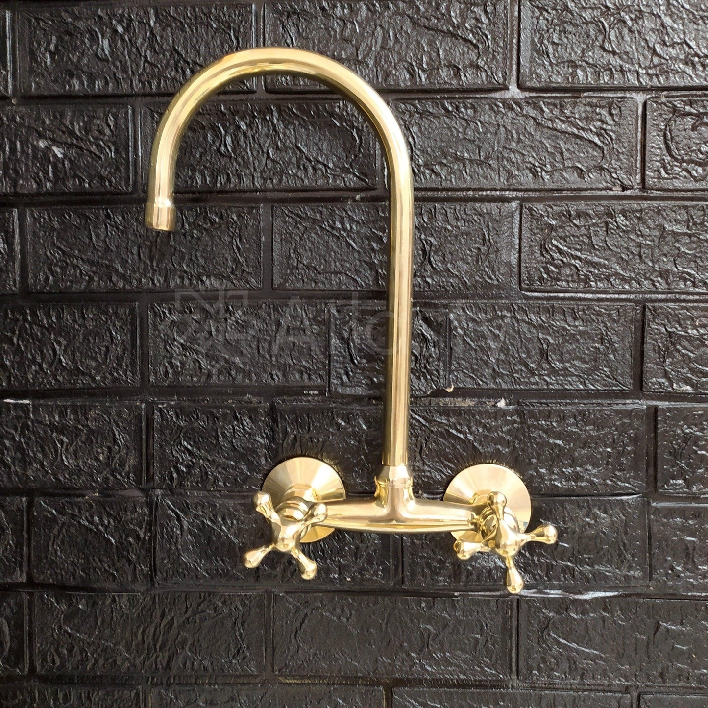6" Unlacquered Brass Wall Mount Faucet, Gooseneck Faucet