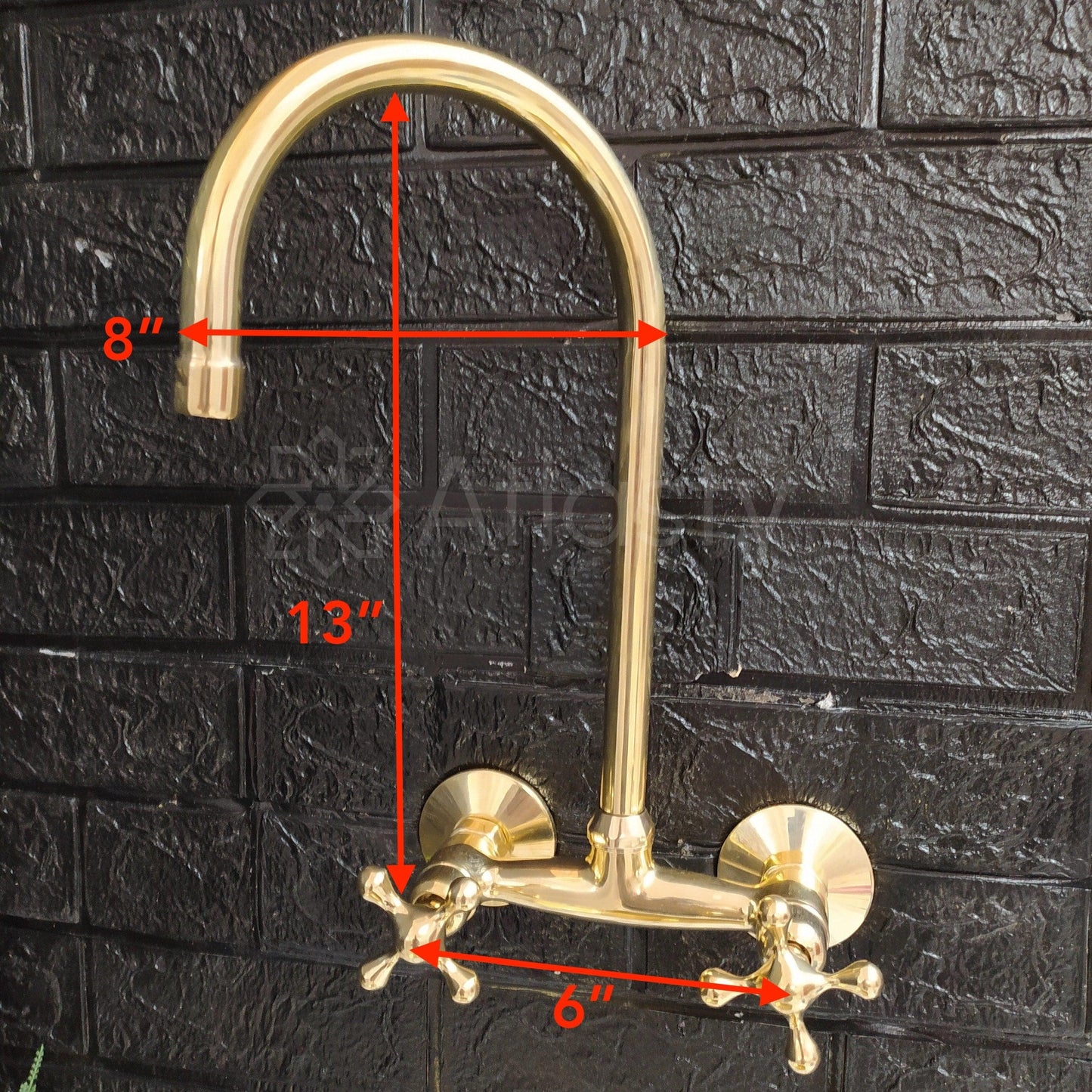 6" Unlacquered Brass Wall Mount Faucet, Gooseneck Faucet