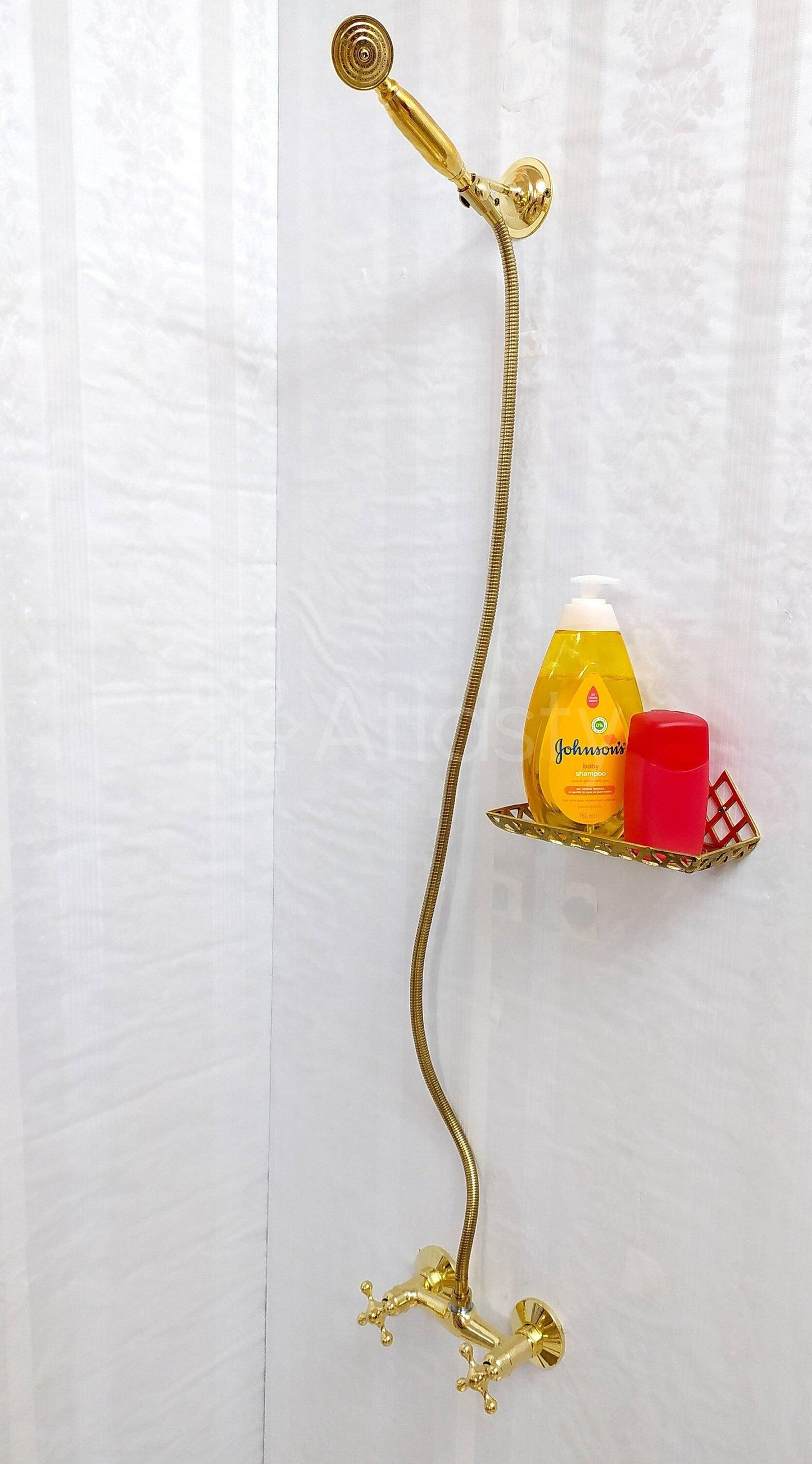 Antique Brass Handheld Shower, and 2 Handles - Ref: ATLASS29