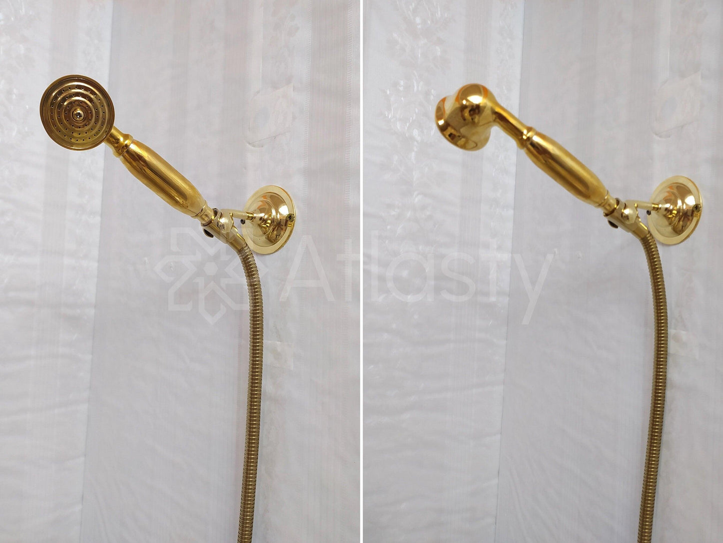 Antique Brass Handheld Shower, and 2 Handles - Ref: ATLASS29