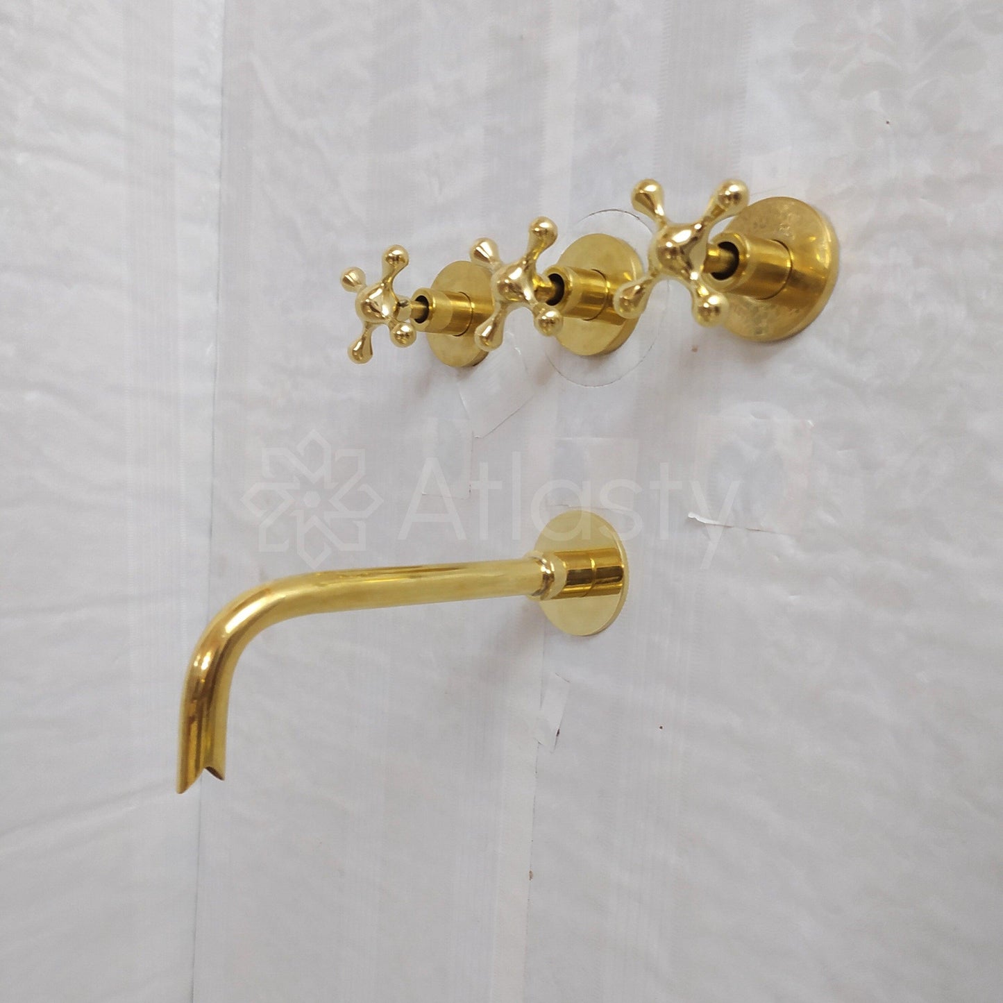 Antique Brass Shower System with Bath Faucet, Handheld Shower, and 3 Handles - Ref: ATLASS23