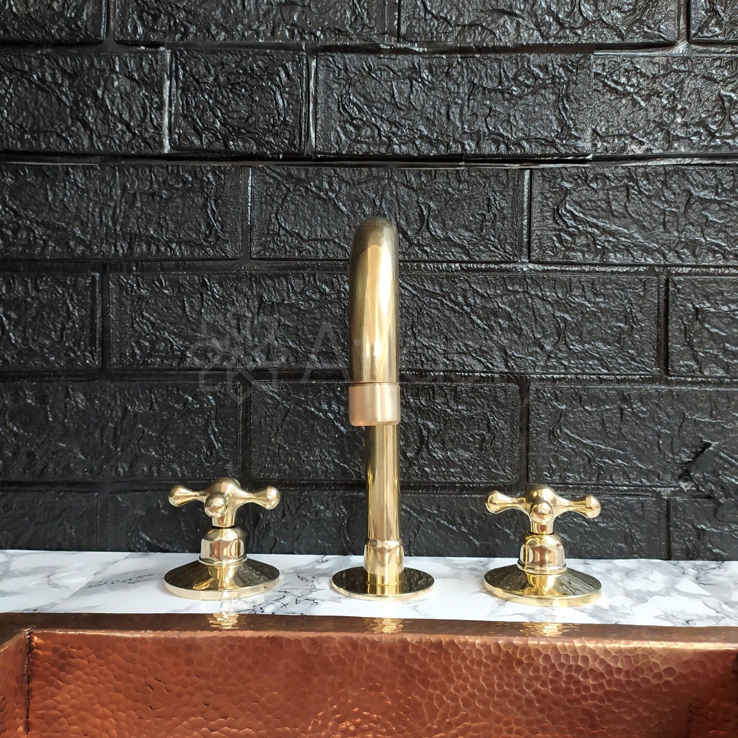 Unlacquered Brass 3 Holes Faucet, Deck Mounted Faucet With Cross Handles