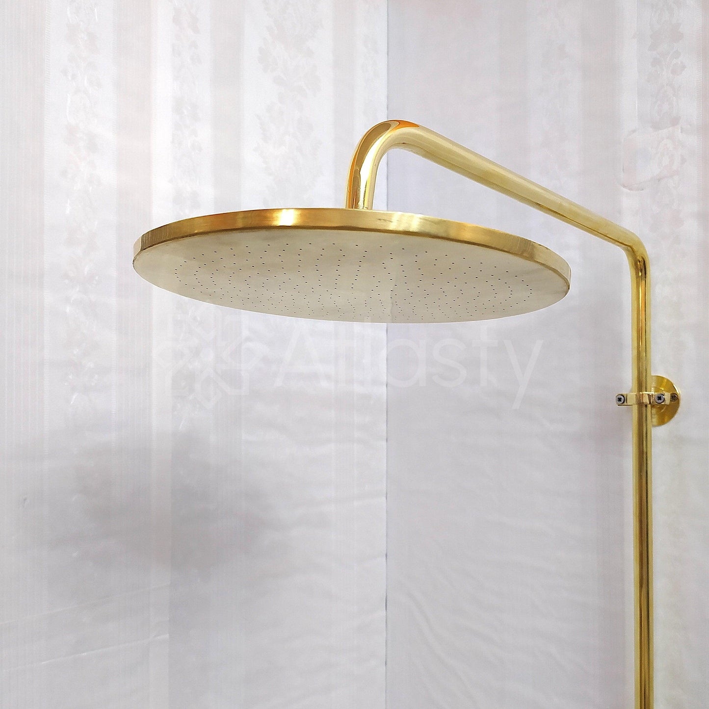 Antique Brass Shower System with Round Shower Head, Bath Faucet, and 3 Handles - Ref: ATLASS19