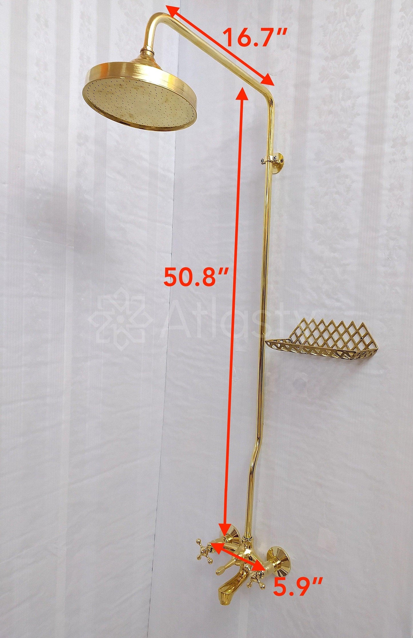Antique Brass Shower System with Round Shower Head, Bath Faucet, and 3 Handles - Ref: ATLASS19