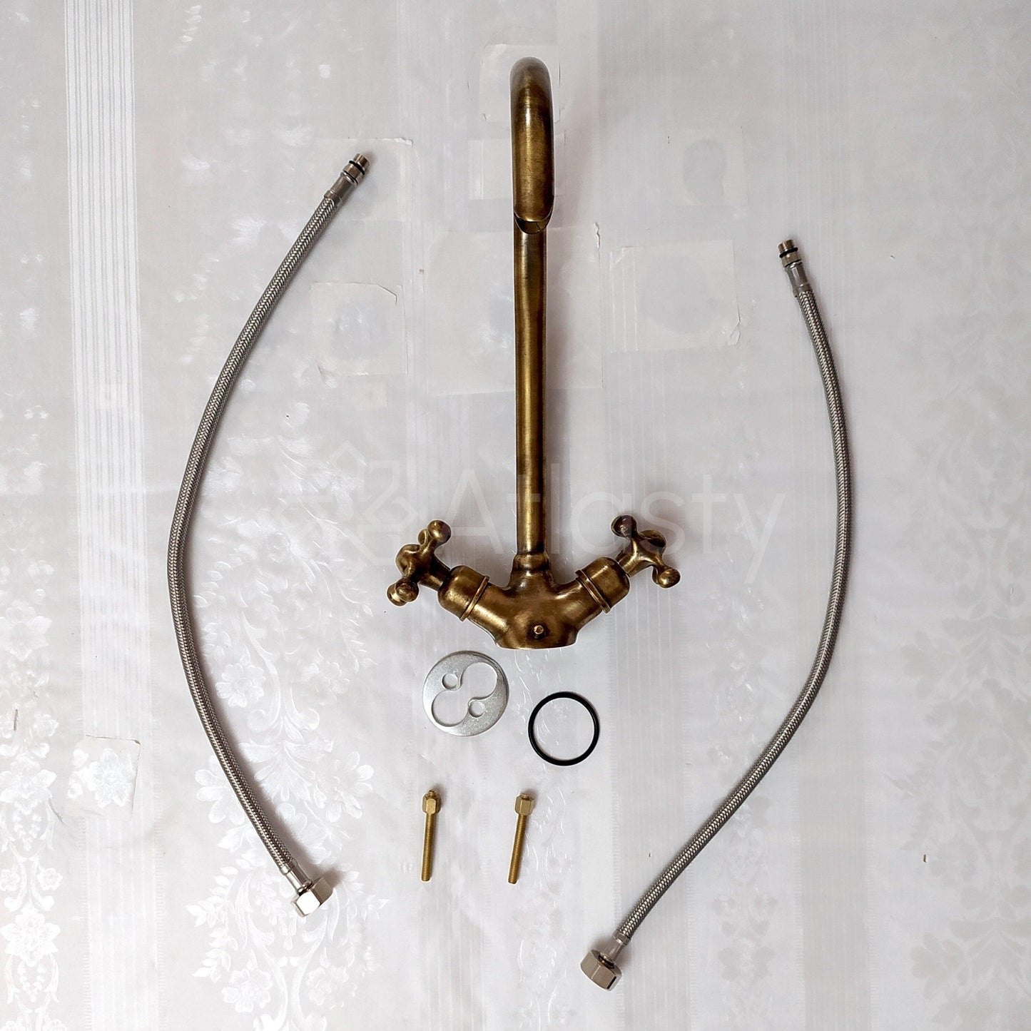 Curved Bronze Bathroom Faucet, Oil Rubbed Bronze, Cross Handles