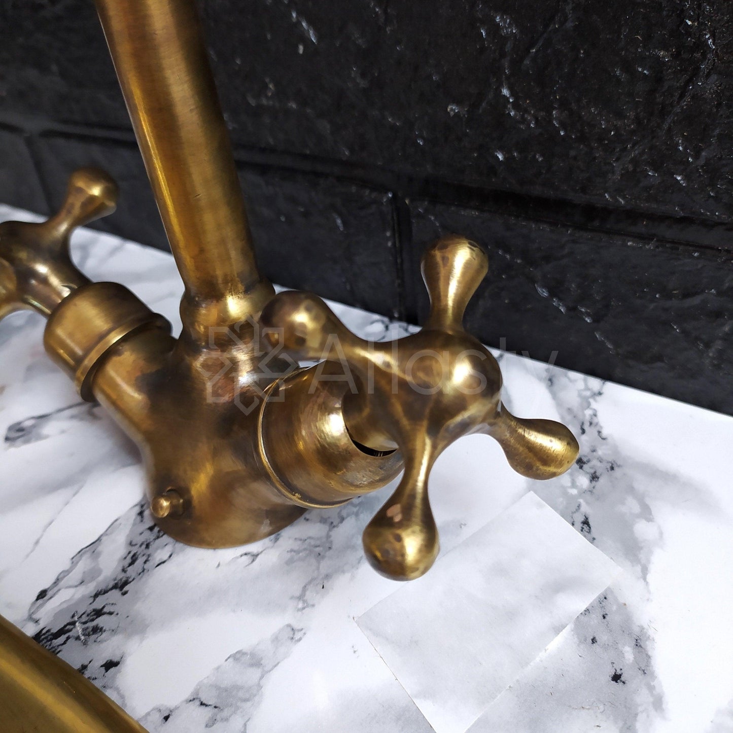 Curved Bronze Bathroom Faucet, Oil Rubbed Bronze, Cross Handles