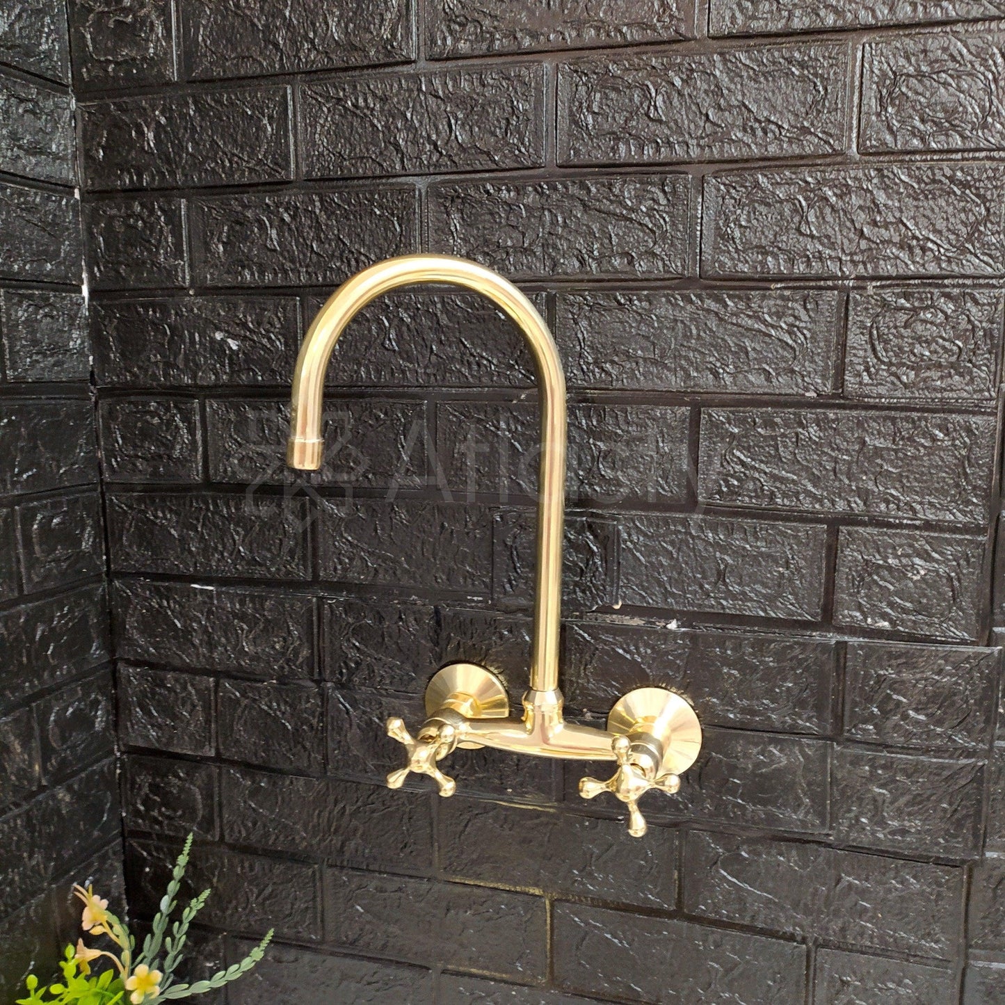 6" Unlacquered Brass Wall Mount Faucet, Gooseneck Faucet