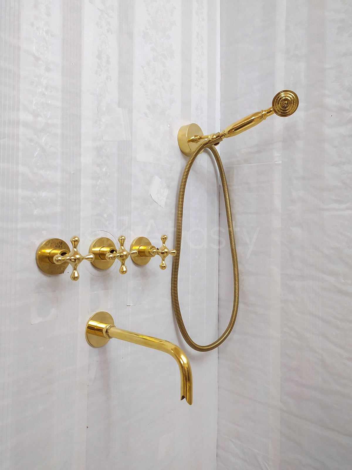 ATLASS23 antique brass shower system with bath faucet handheld shower image 2