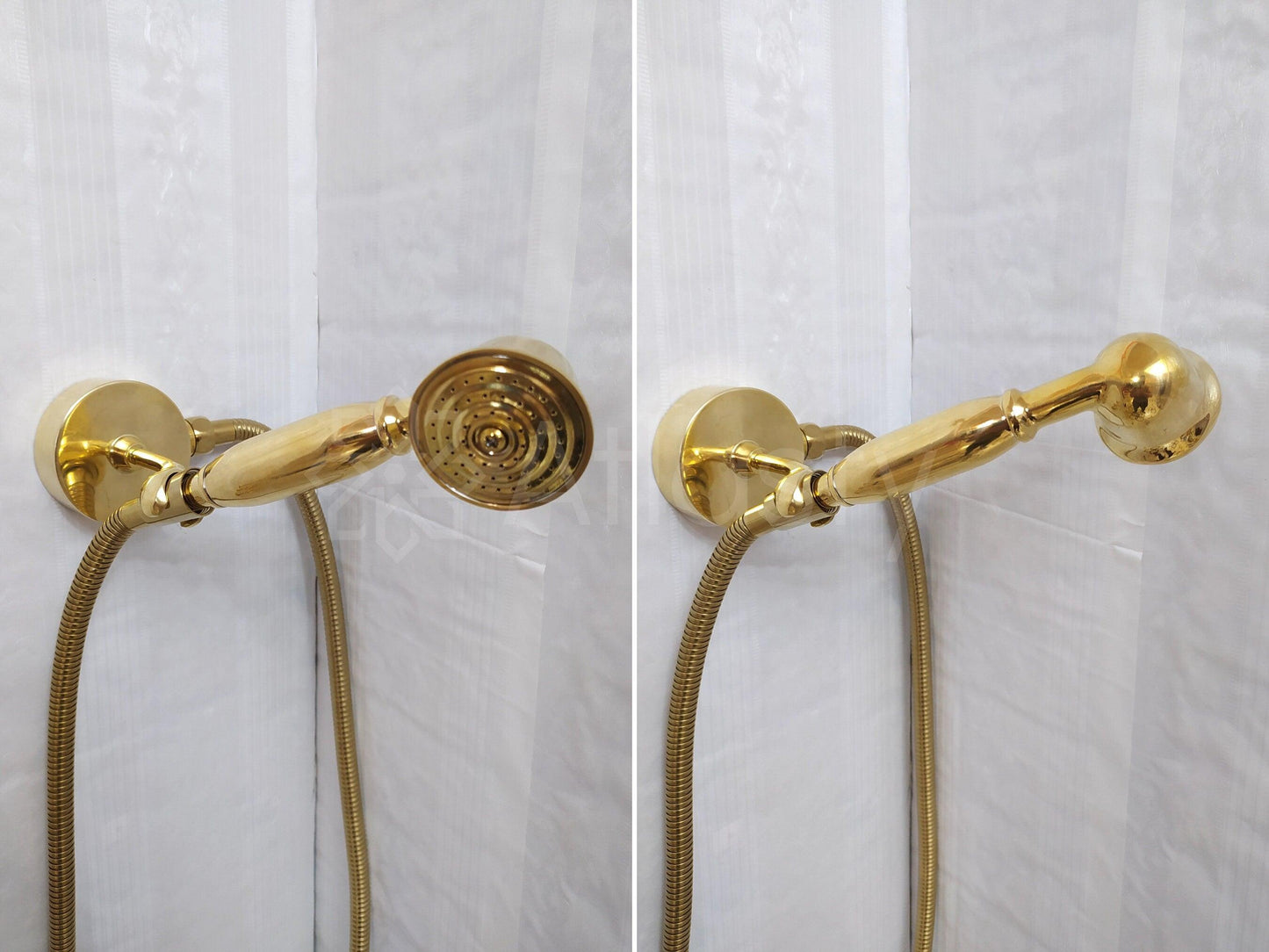 Antique Brass Shower System with Bath Faucet, Handheld Shower, and 3 Handles - Ref: ATLASS23