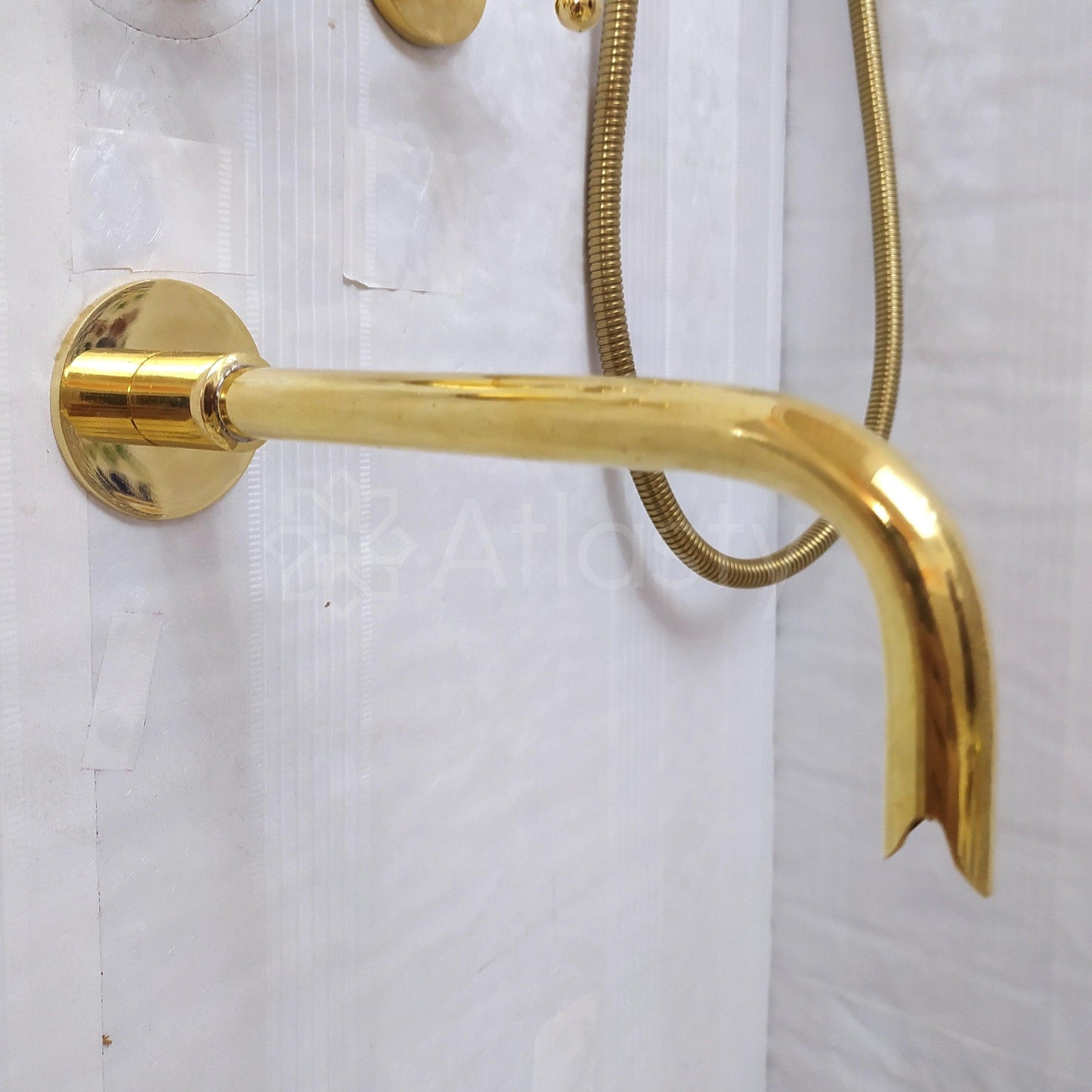 Antique Brass Shower System with Bath Faucet, Handheld Shower, and 3 Handles - Ref: ATLASS23