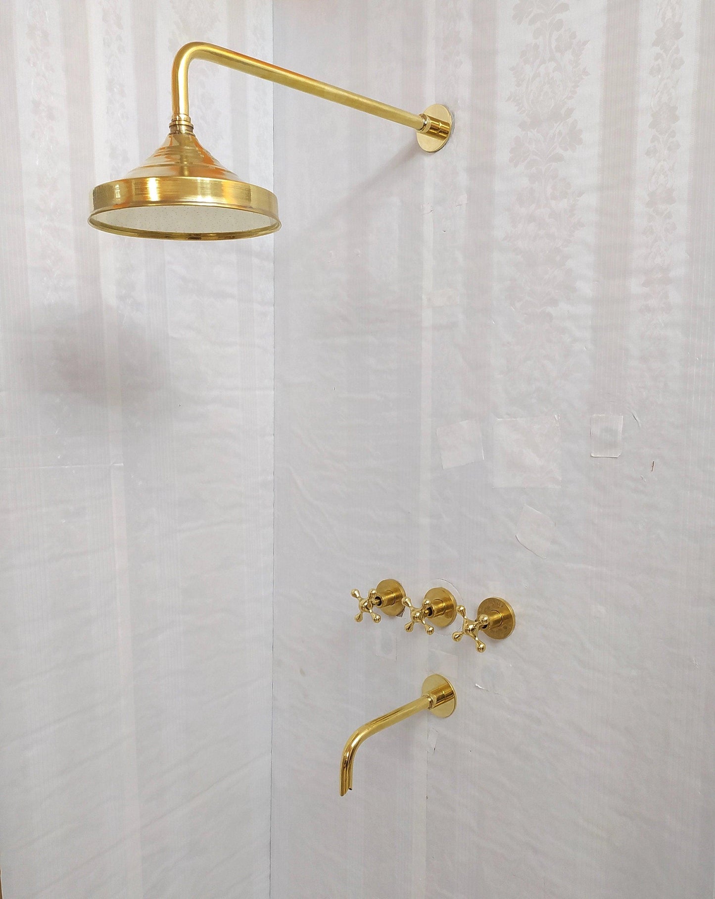 Antique Brass Shower System with Round Shower Head, Bath Faucet, and 3 Handles - Ref: ATLASS17