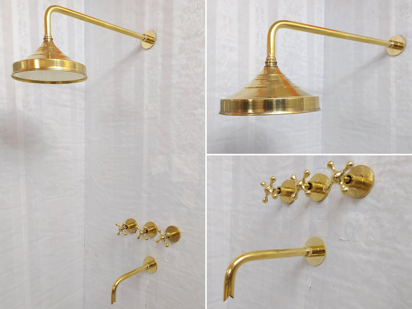 Antique Brass Shower System with Round Shower Head, Bath Faucet, and 3 Handles - Ref: ATLASS17