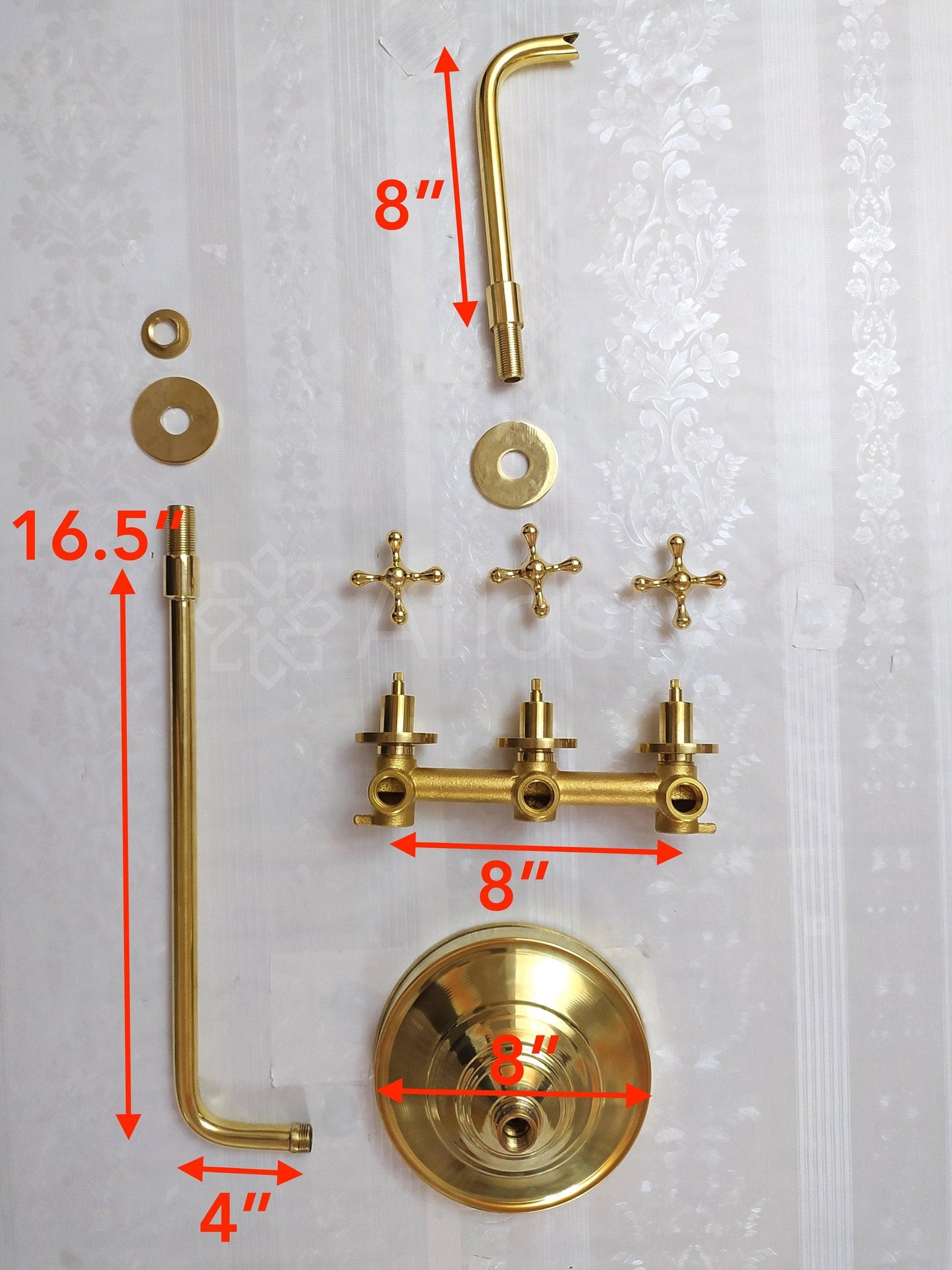 Antique Brass Shower System with Round Shower Head, Bath Faucet, and 3 Handles - Ref: ATLASS17