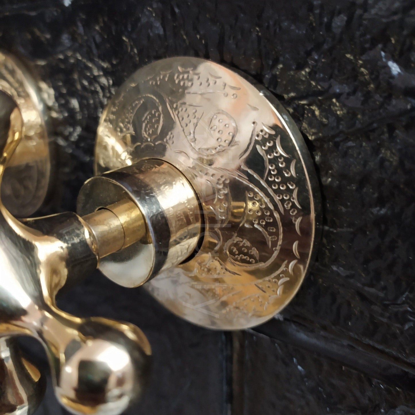 Engraved Unlacquered Brass Wall Mounted Bathroom Faucet - Vessel Sink Faucet with Cross or Lever Handles