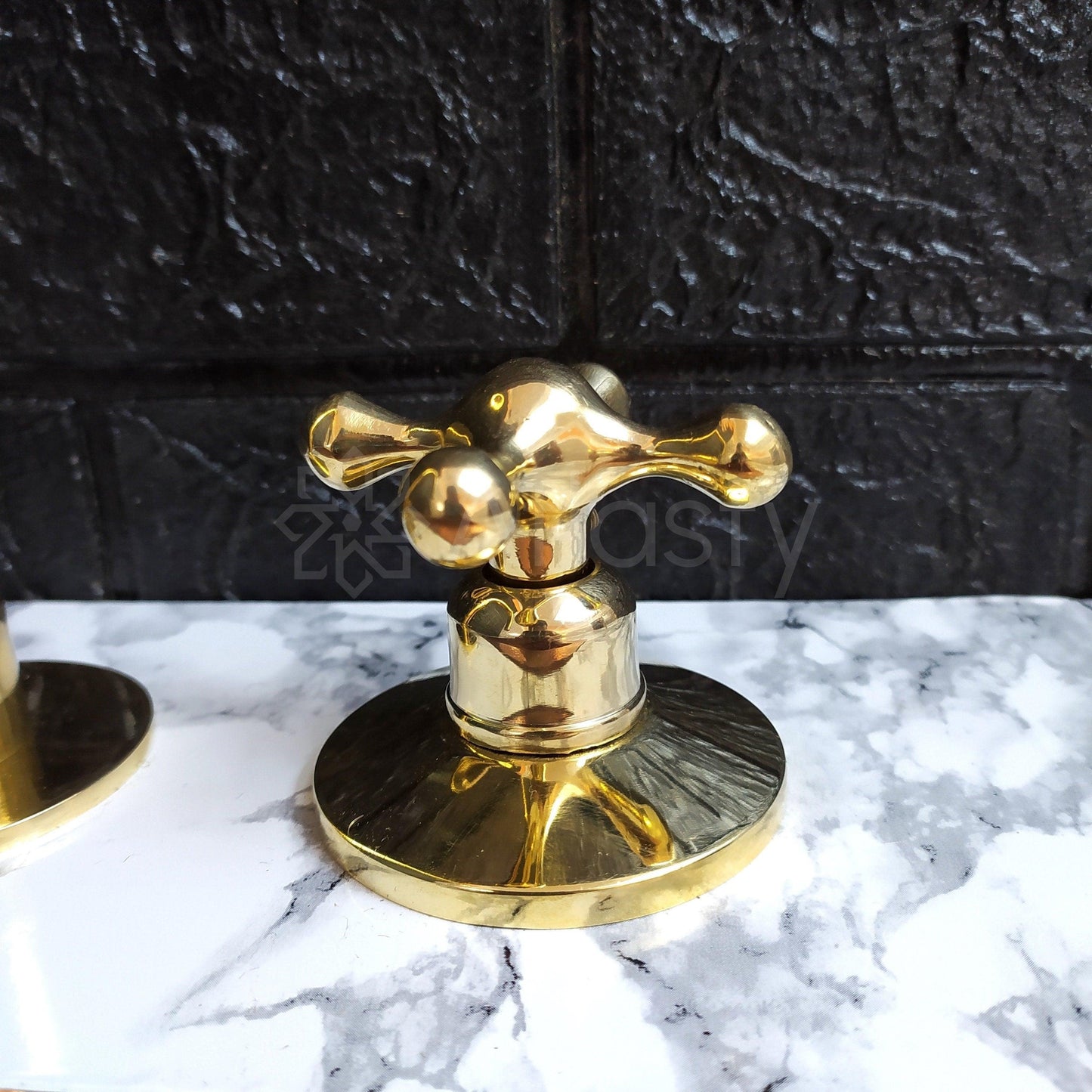 Unlacquered Brass 3 Holes Faucet, Deck Mounted Faucet With Cross Handles