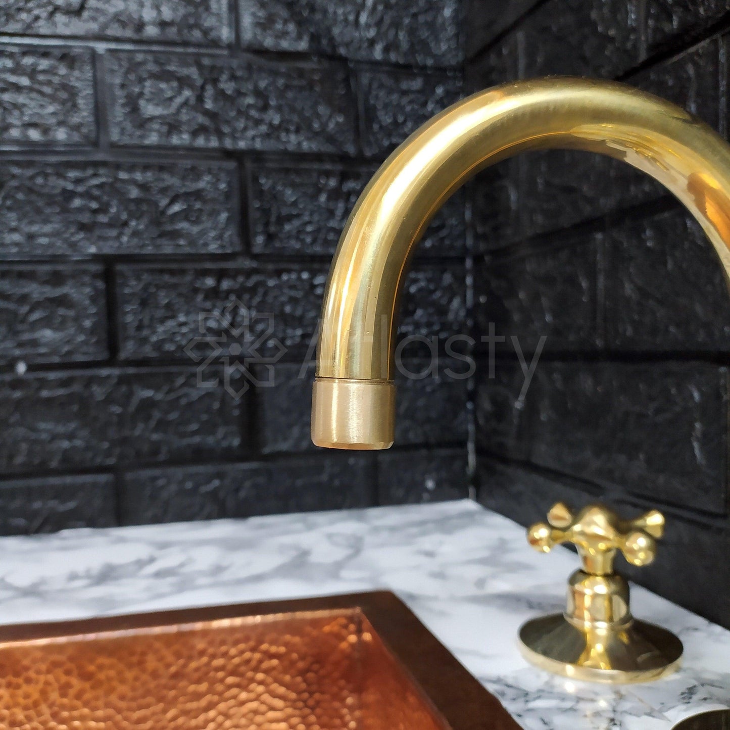 Unlacquered Brass 3 Holes Faucet, Deck Mounted Faucet With Cross Handles